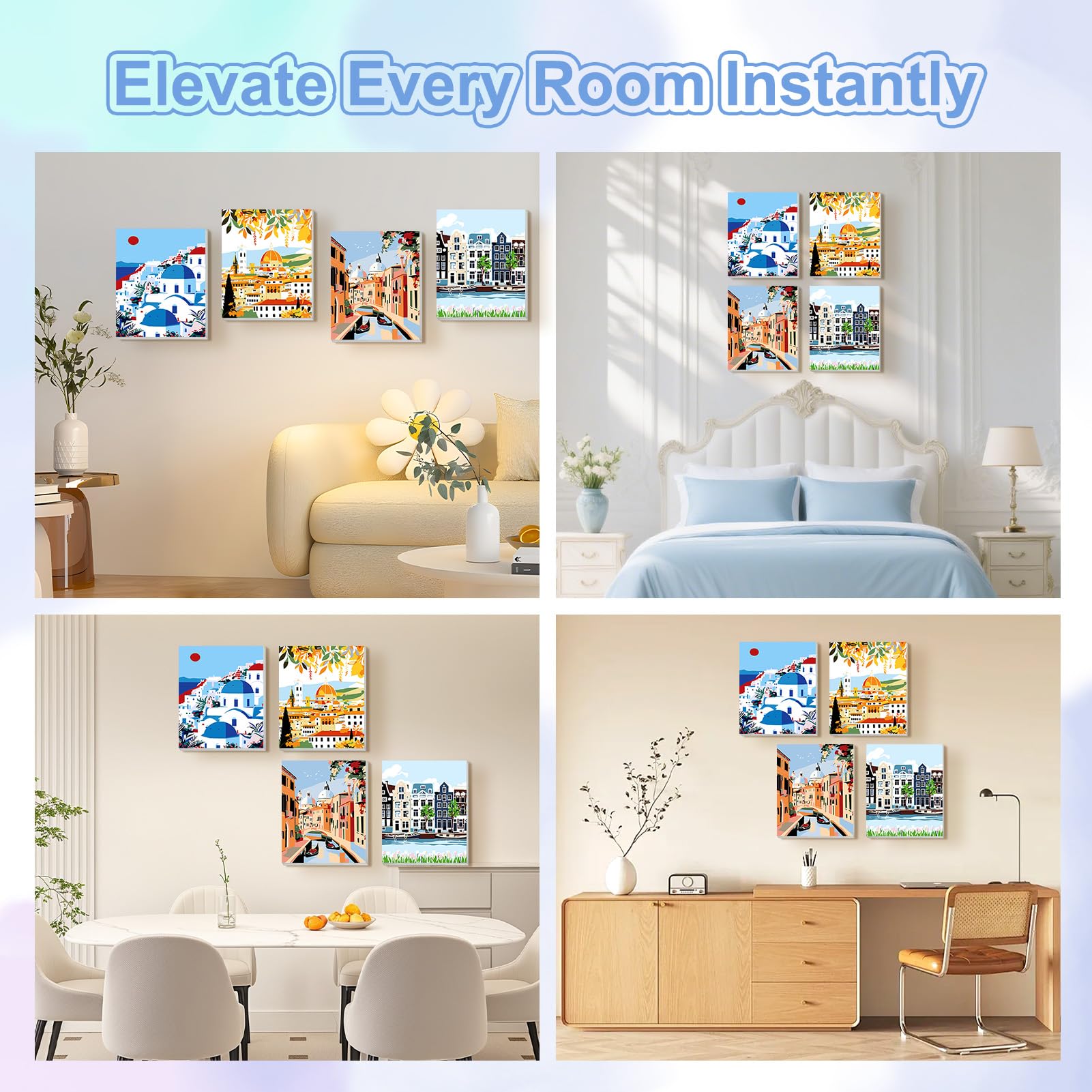 TOSTOG Quaint Villages 4 Pack Framed Canvas Painting by Numbers Art Kit for Adults and Kids, Beginner Acrylic Painting Supplies with Wooden Frame for Home Wall Decor 20 * 25 cm/8 * 10 in - 2