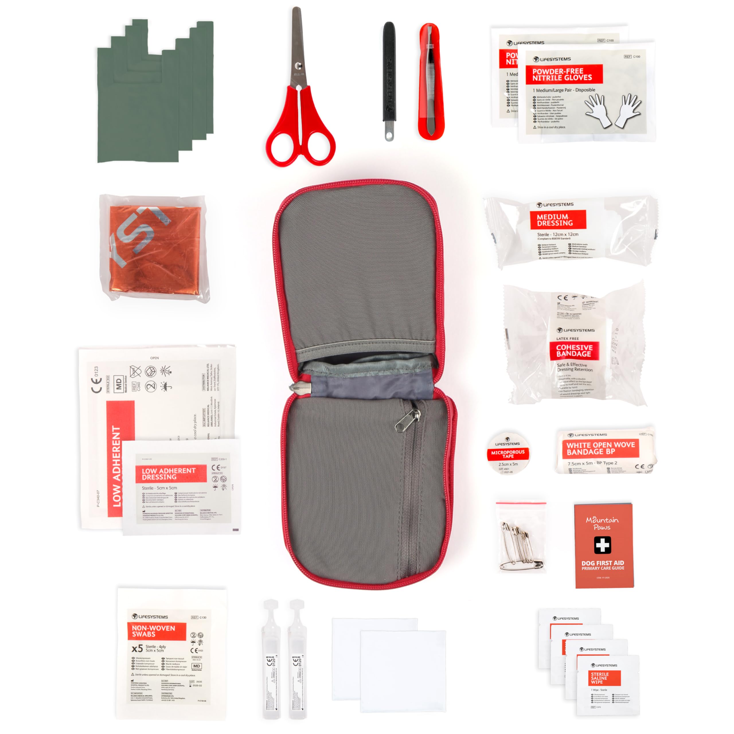 Mountain Paws Kit di Pronto Soccorso Multiuso per Cani da Viaggio, per casa, all'aperto o in Viaggio, Rosso