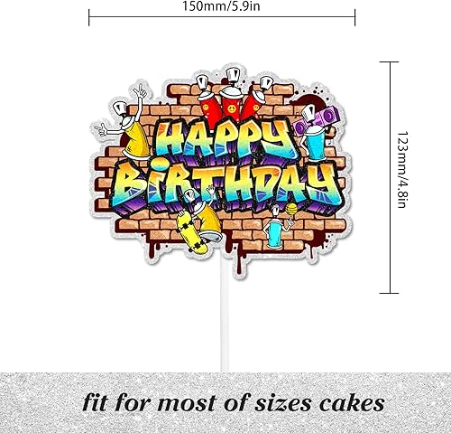 Miniatura 2 de Los adornos de grafiti para tartas con tema musical retro de los años 80 y 90 son una decoración de feliz cumpleaños para fiestas de cumpleaños de