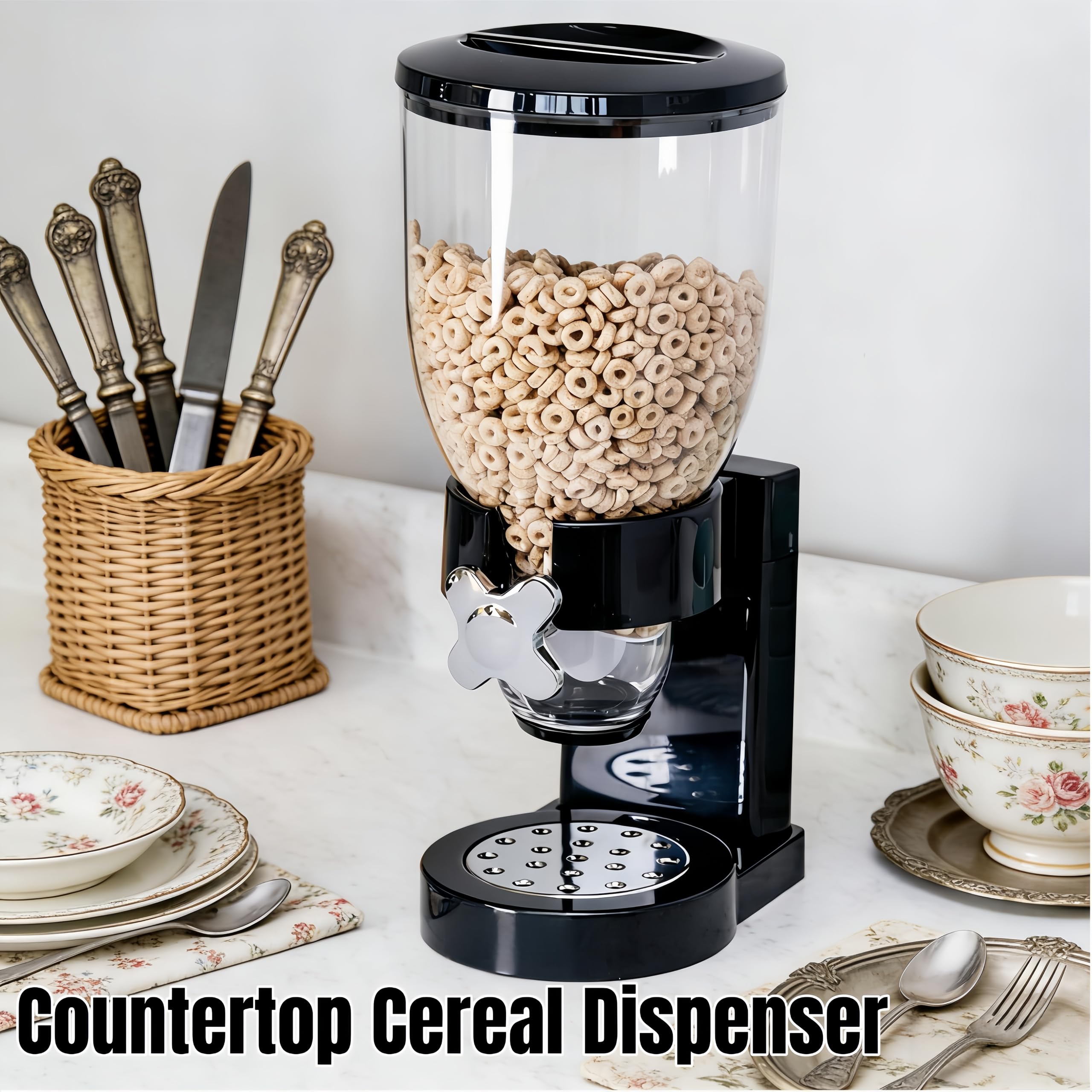Doppio dispenser per cereali, contenitore per alimenti secchi da 2 tazze, dispenser ermetico per farina d'avena, snack, caramelle, noci, cibo per animali domestici, dispenser di cereali da banco con