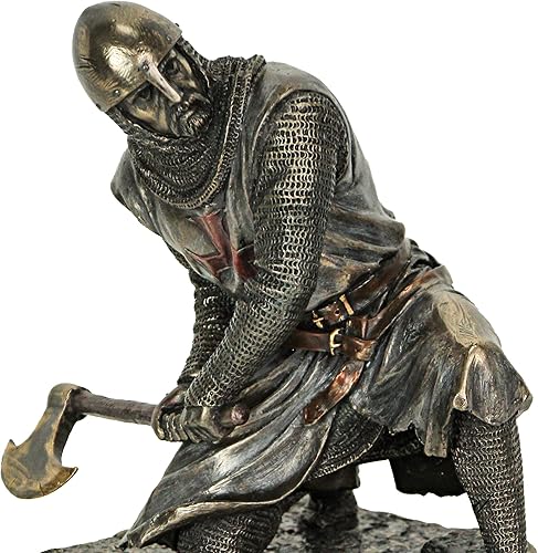 Miniatura 2 de Veronese Design 7 "Templario arrodillado postura de hacha de batalla en frío de resina de fundición en frío Escultura de acabado de bronce antiguo