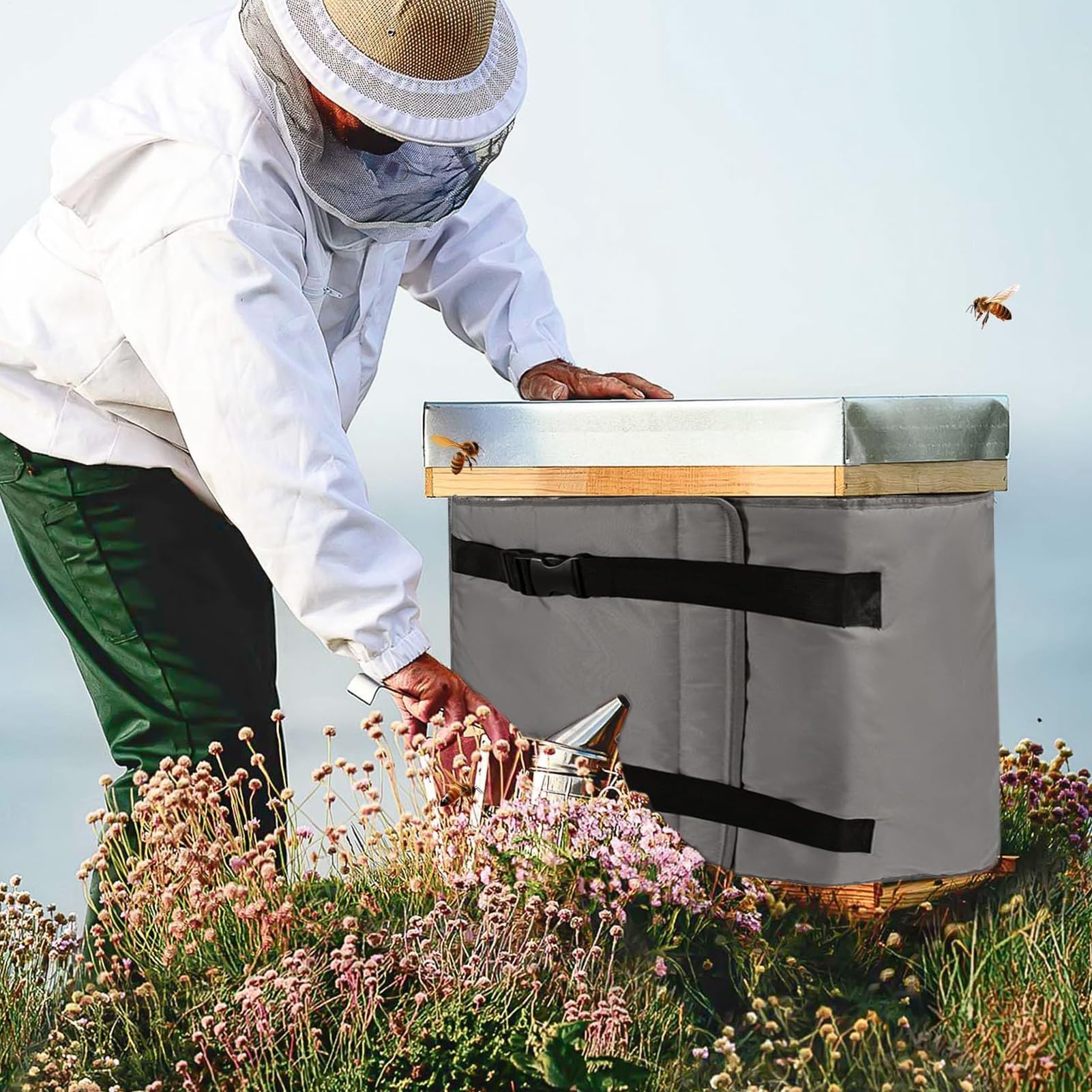 Winter Bienenstock Abdeckung 5-lagige Wasserdichte Isolierung Bienenstock Umhüllung Beuten Schutzbezug Aus OxfordS Toff Wärmeisoliert Bienenstocks Schutzhülle Für Bienenfütterung Wabenpflege,193x60cm