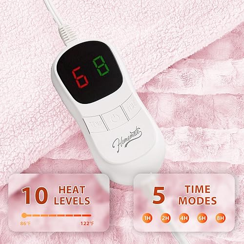 Vista 19 de Homemate Manta térmica eléctrica de 50 x 60 pulgadas, manta térmica de 1/2/4/6/8 horas de apagado automático, 10 niveles de calor, protección contra