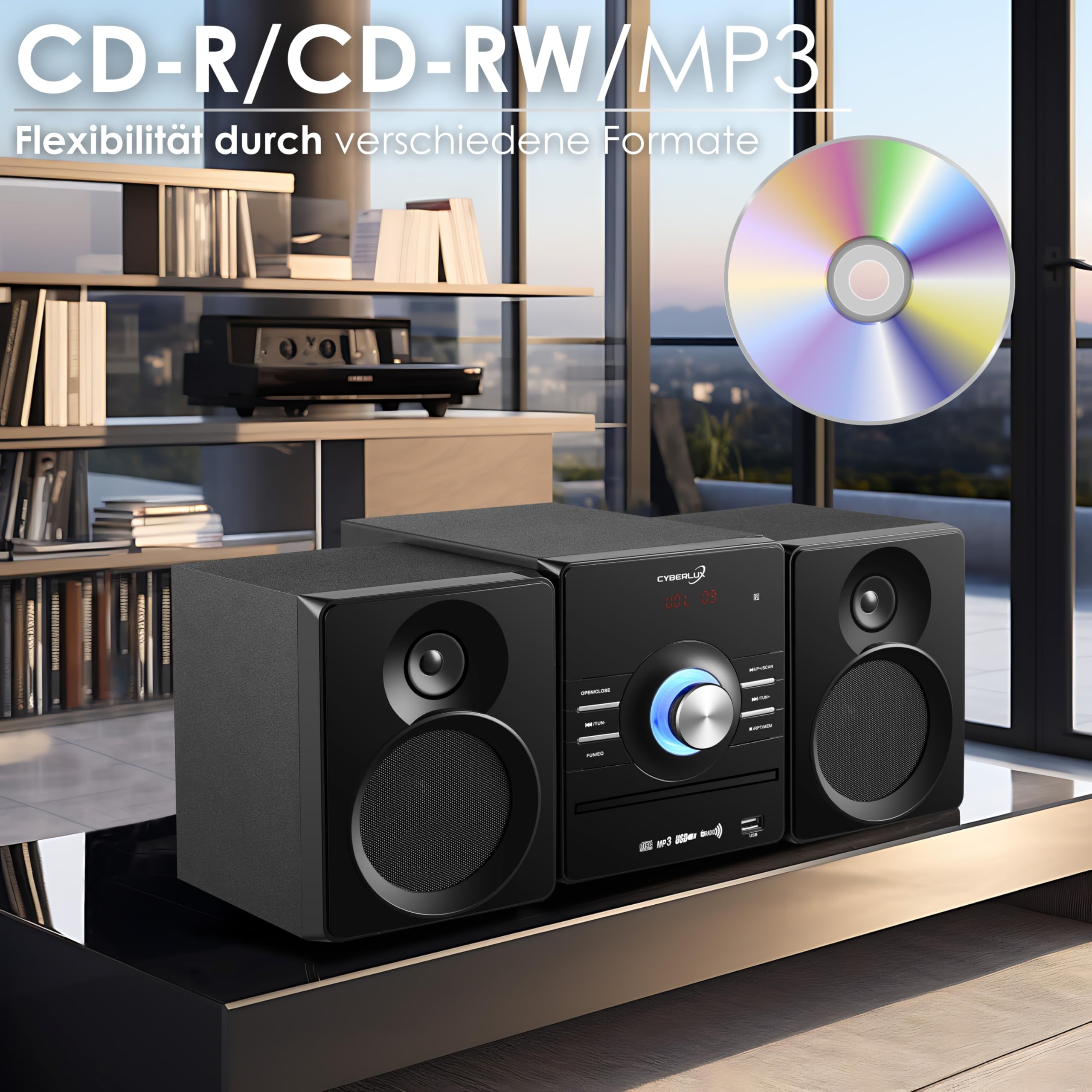 Impianto compatto con lettore CD Bluetooth | Mini sistema HiFi USB AUX in CD/MP3 FM Radio 30 slot di memoria | display LED con scatole Micro HiFi System