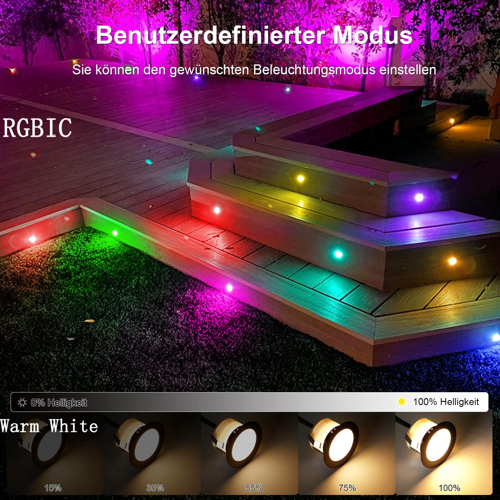 10er Set WiFi RGBIC LED Bodeneinbaustrahler Außen, Ø31mm Smart Terrassenbeleuchtung Warmweiß dimmbar, IP67 Wasserdicht Bodenstrahler kompatibel mit Alexa & Google Home, App-Steuerung