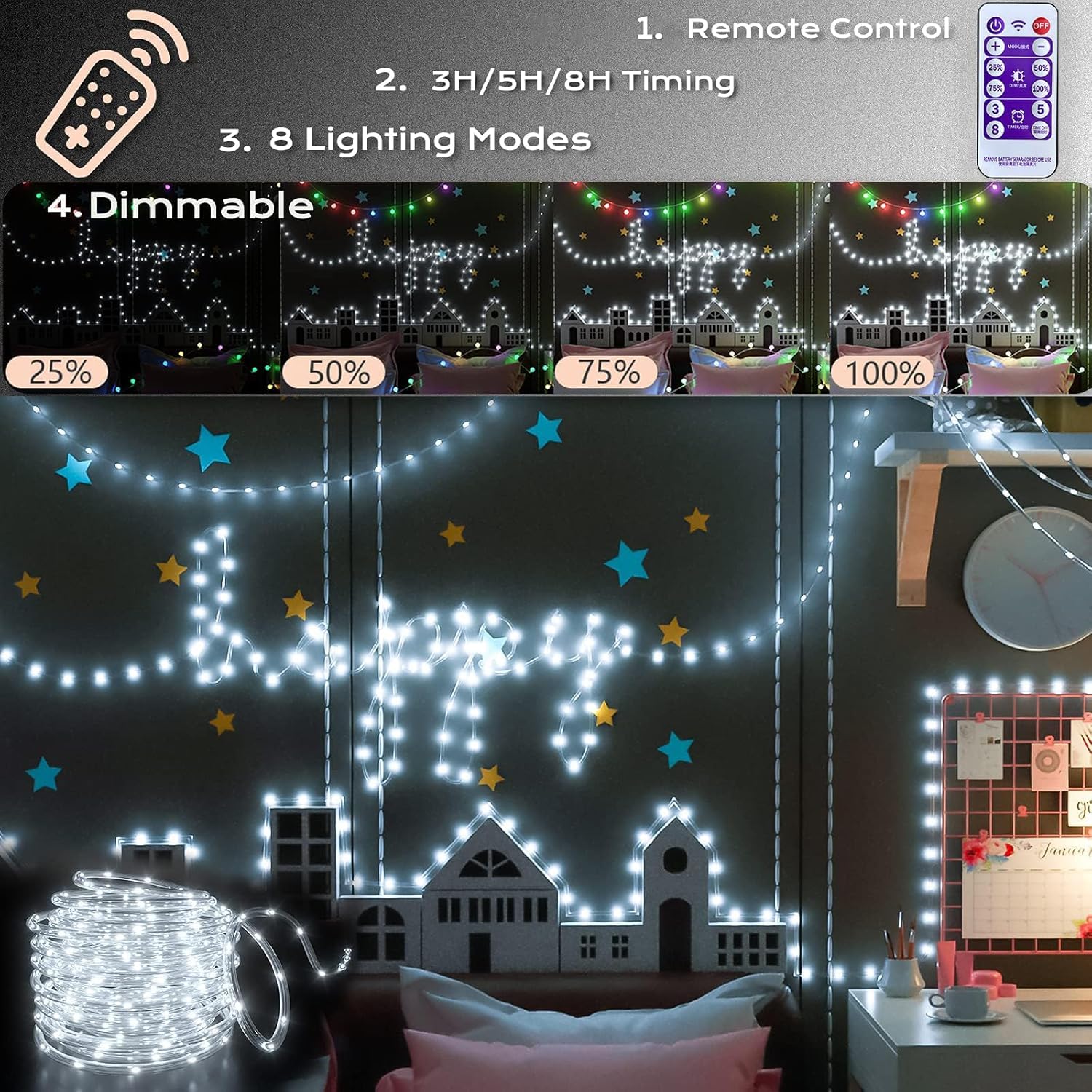 Suyoo Solar Rope Lights Outdoor Waterproof LED, 200 LED Rope String Lights - Image 3