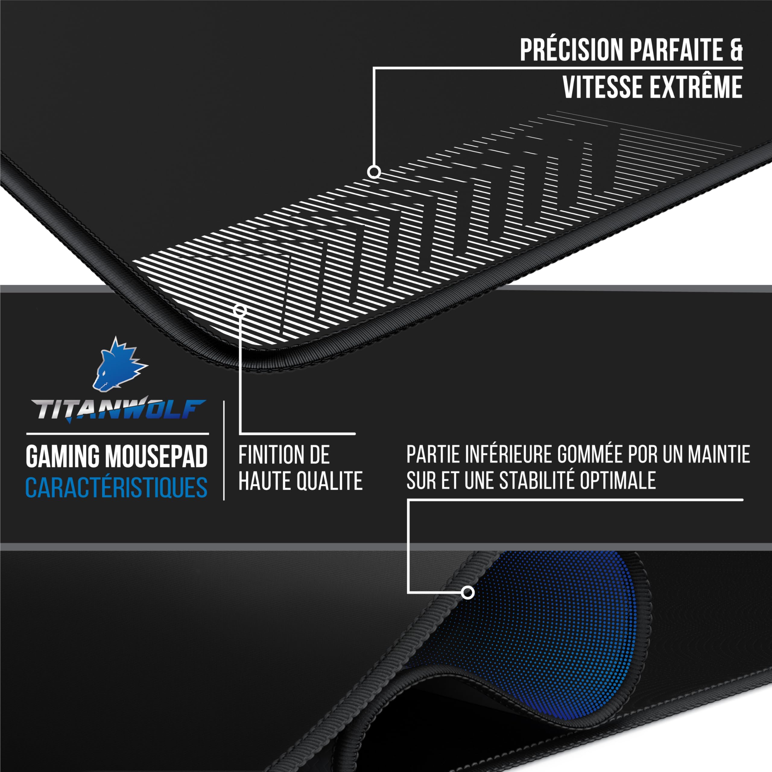 TITANWOLF - Tapis de Souris Gaming XXXL 1600x600mm, Mouse Mat Extra Large XXXL 160x60 cm, sous-Main Bureau Gamer en Tissu - Haute précision et Vitesse, pour Souris et Clavier Roccat Razer Logitech