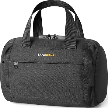 Smell Proof Bag with Combination Lock, Odorless Activated Carbon Fiber Smell Proof Container, Portable Stash Box for Travel, Home, Office & Gifts Black Large