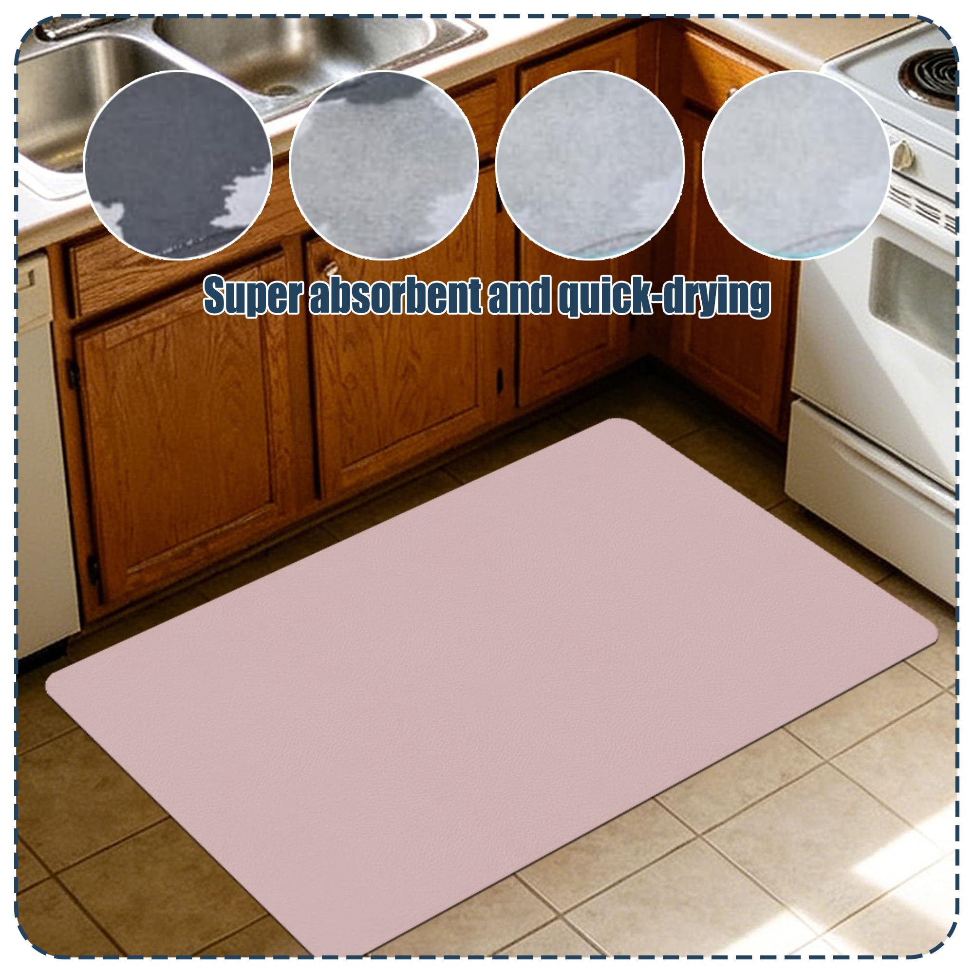 Alfombra de Baño 115 x 116 cm Super Absorbente Alfombrilla de Baño Absorbente de Piedra Higiénico y Funcional para Bañera, Ducha, Cuarto de y Cocina, Rosa