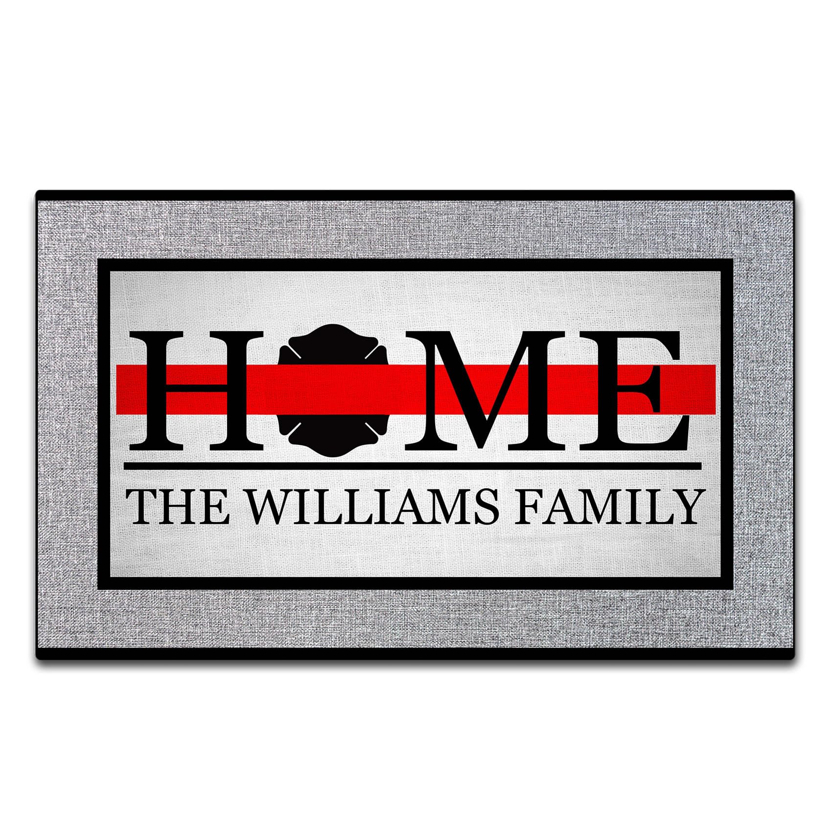 IDOMRATFW Firefighter Doormat, Welcome Mat, Personalized Last Name Red Line Door Mat with Rubber Back Firefighter Rugs for Home Kitchen Front Door
