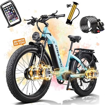 MENORX Dual Motor Electric Bike for Adults, Up to 5000W Peak, 52V/23Ah Lithium Battery, Up to 45 & 105 Miles Range E Bike, 26"x4"Fat Tire Electric Bike,for Mountain Snow Commuter