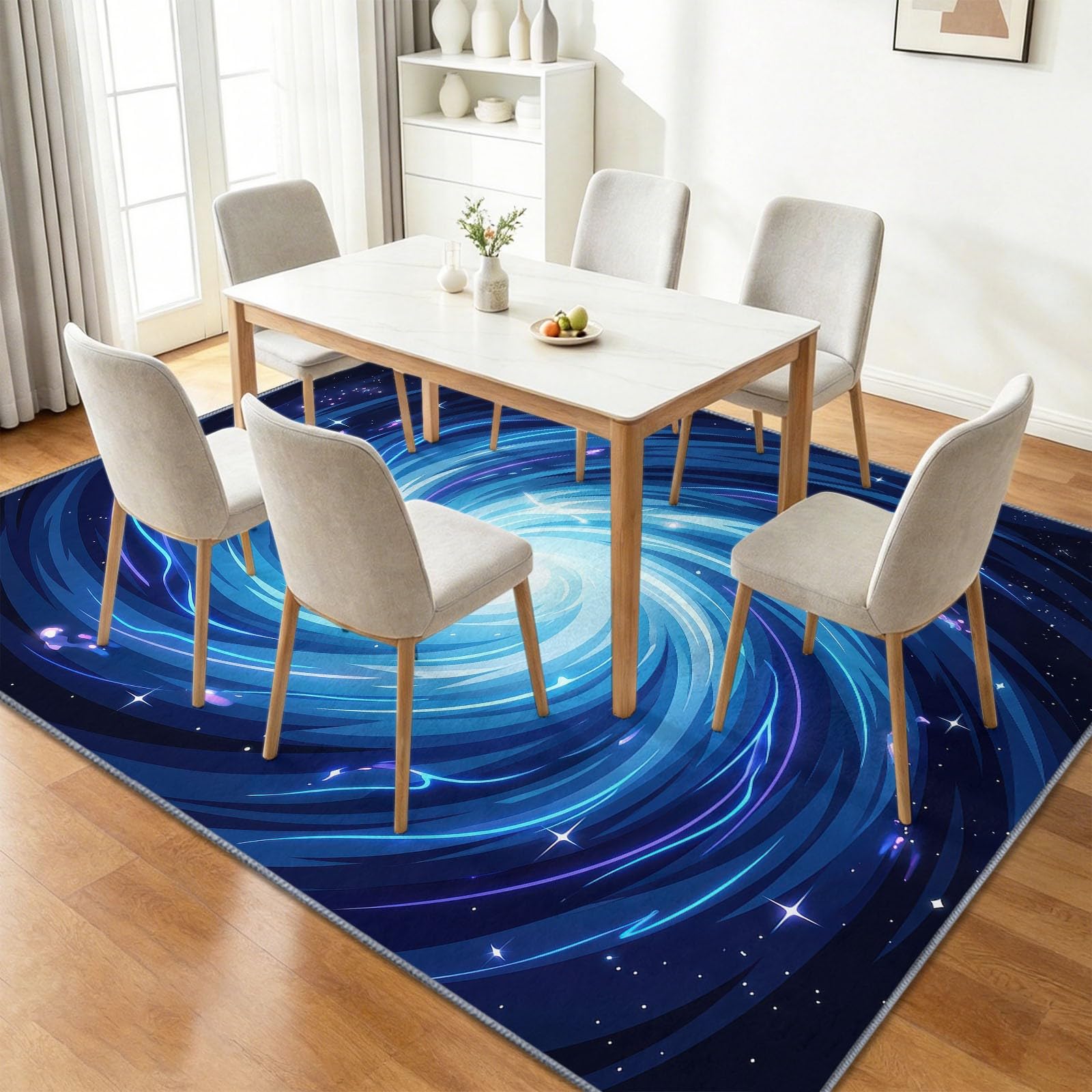 Tapis Salon Lavable en Machine 80 x 150 cm Galaxie Spirale Nébuleuse, Univers Fantastique Tapis de Chambre Doux et Antidérapant - Moquette Poils Courts Intérieure pour Salon Chambre d'enfant Bureau