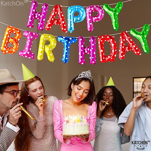 Miniatura 5 de KatchOn Cartel de cumpleaños arcoíris de 16 pulgadas, globos multicolores, letrero de feliz cumpleaños