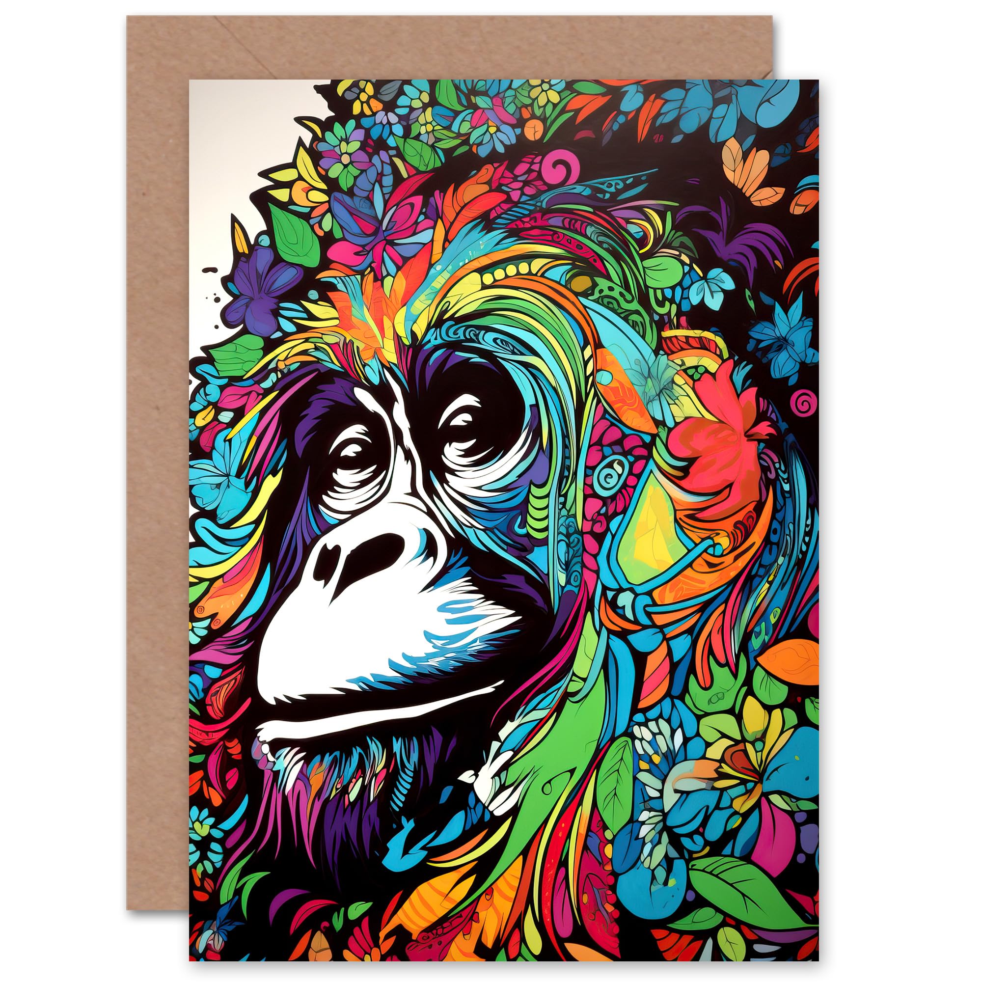 Orangutan With Flowers Graffiti for Him or Her Birthday Blank Greeting Card