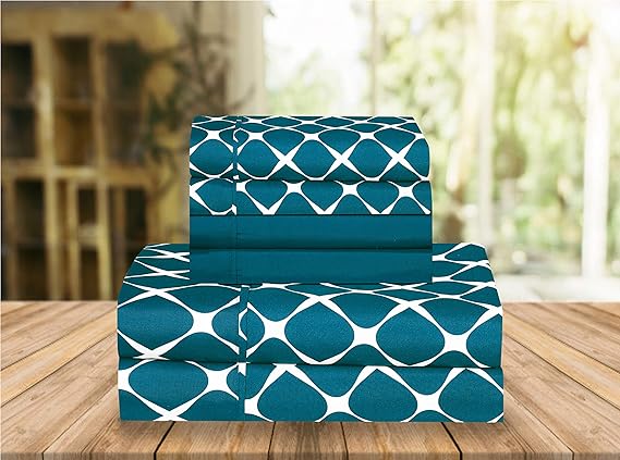 Elegant Comfort Luxury Soft Bed Sheets Bloomingdale Pattern - 1500 Premium Hotel Quality Microfiber Softness Wrinkle and Fade Resistant (6-Piece) Bedding Set, California King, Teal