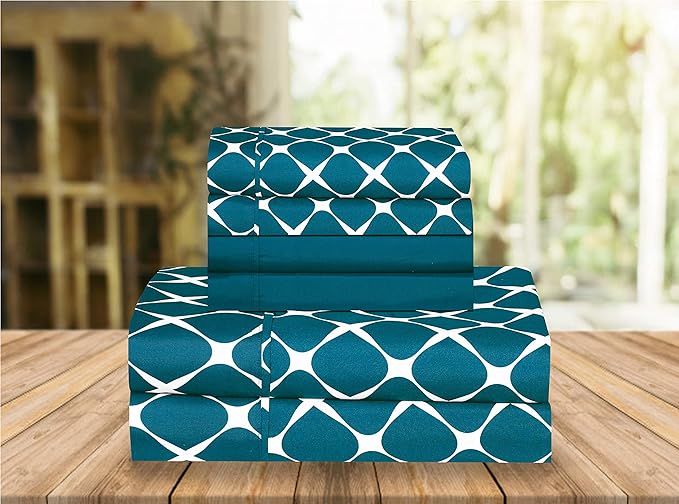 Elegant Comfort Luxury Soft Bed Sheets Bloomingdale Pattern - 1500 Premium Hotel Quality Microfiber Softness Wrinkle and Fade Resistant (6-Piece) Bedding Set, California King, Teal