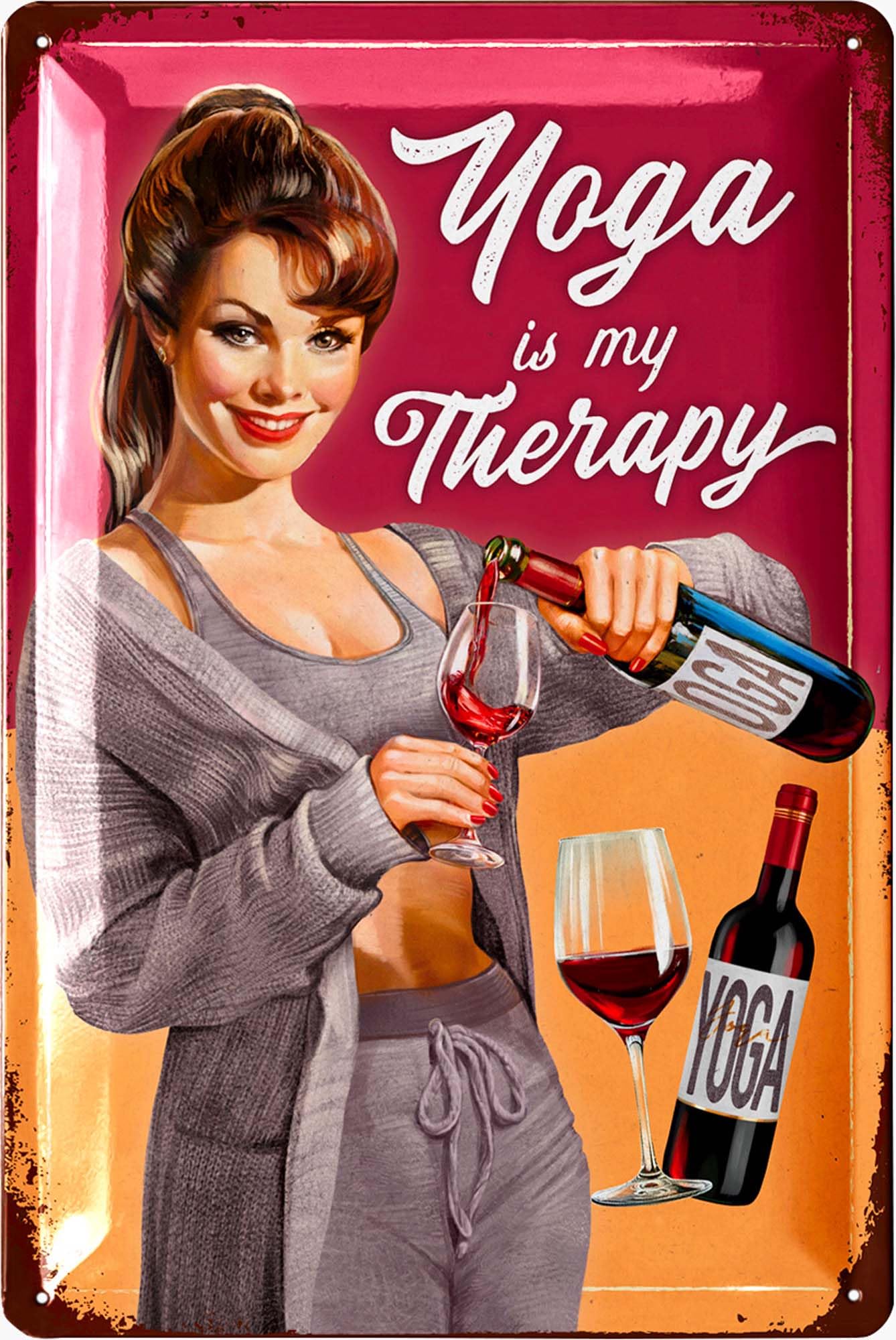 LANOLU Vintage Tin Sign YOGA IS MY THERAPY, Retro Kitchen Decor, Vintage Metal Kitchen Wall Signs, Tin Sign for Kitchen, Retro Diner Decor, Vintage Kitchen Wall Decor 12x8"