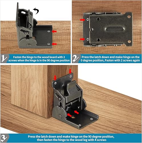 Miniatura 5 de MDLUU Soportes plegables resistentes, bisagras de autobloqueo de 90 grados para patas de mesa, estante de pared, 330 libras por par, paquete de 4