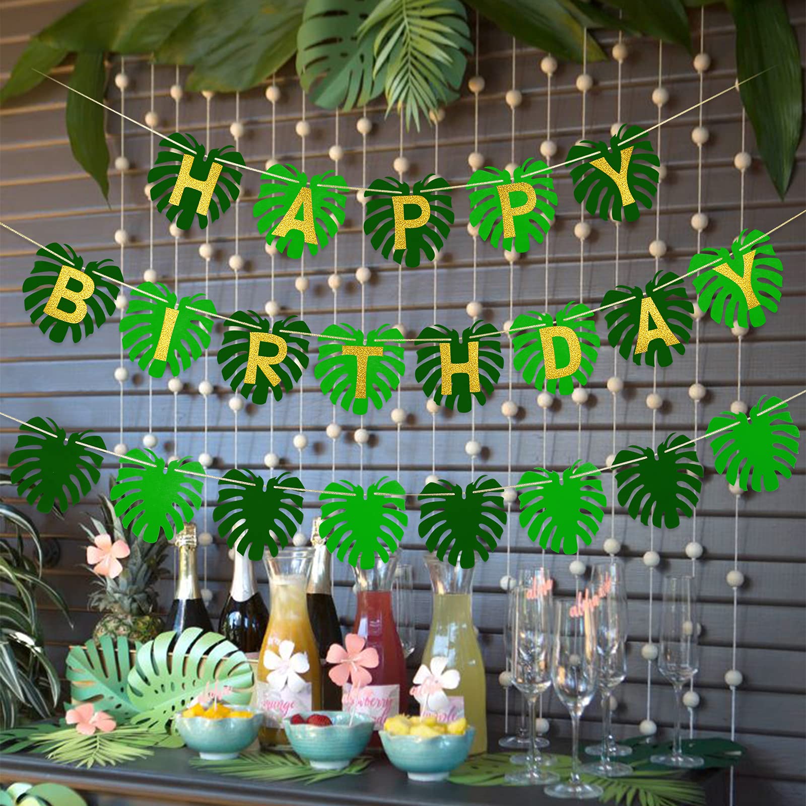 Guirnalda Tropical De Palmeras - 2 Piezas De 2.3 M Cada Una (4.6 M Total), Tela No Tejida Verde | Decoración Para Fiestas Hawaianas, Tropicales Y Cumpleaños