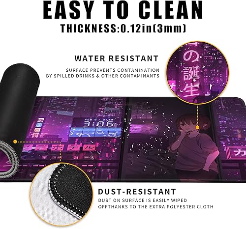 Miniatura 4 de Alfombrilla de mouse para juegos de anime morado, XL, extendida, japonesa, grande, alfombrilla de escritorio de 31.5 x 11.8 pulgadas, alfombrilla de