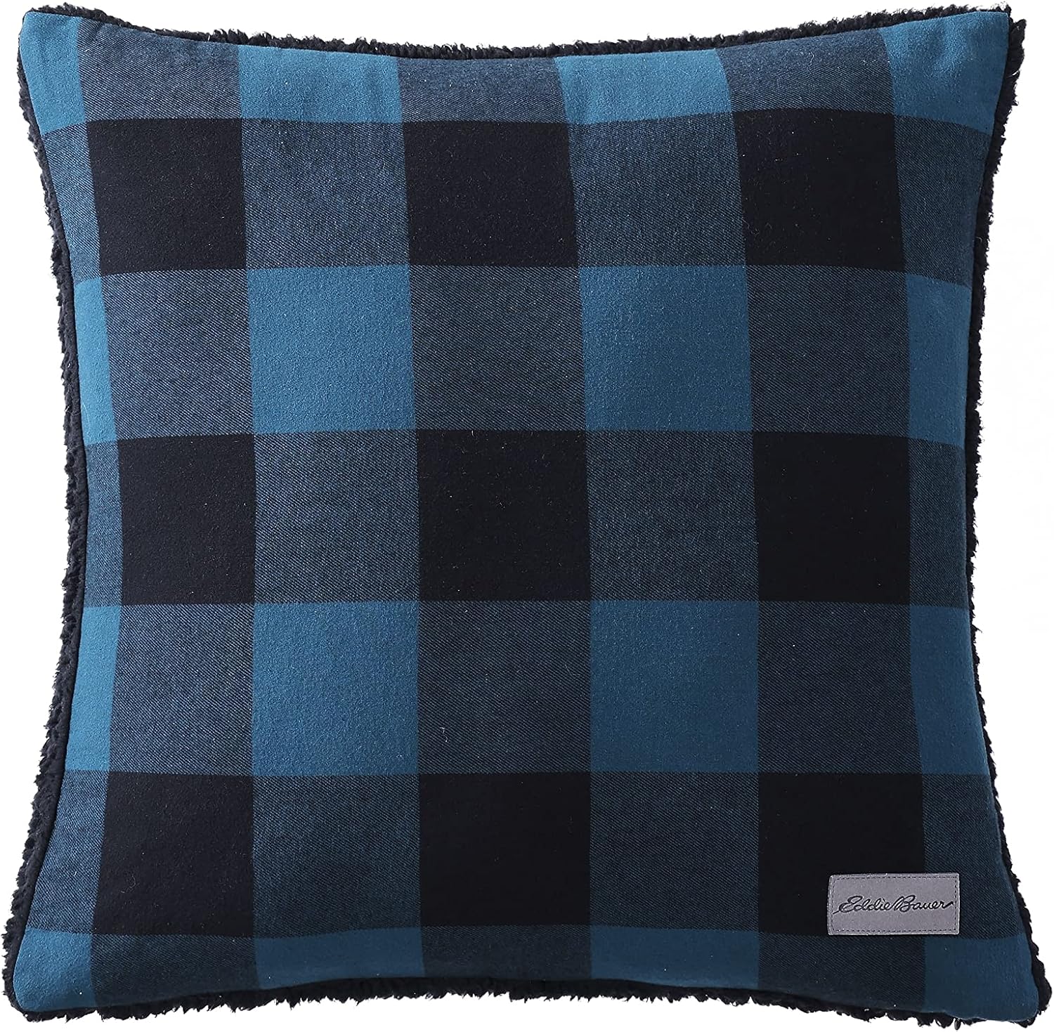 Blue and Black Plaid Reversible Fleece Pillow and Throw Set