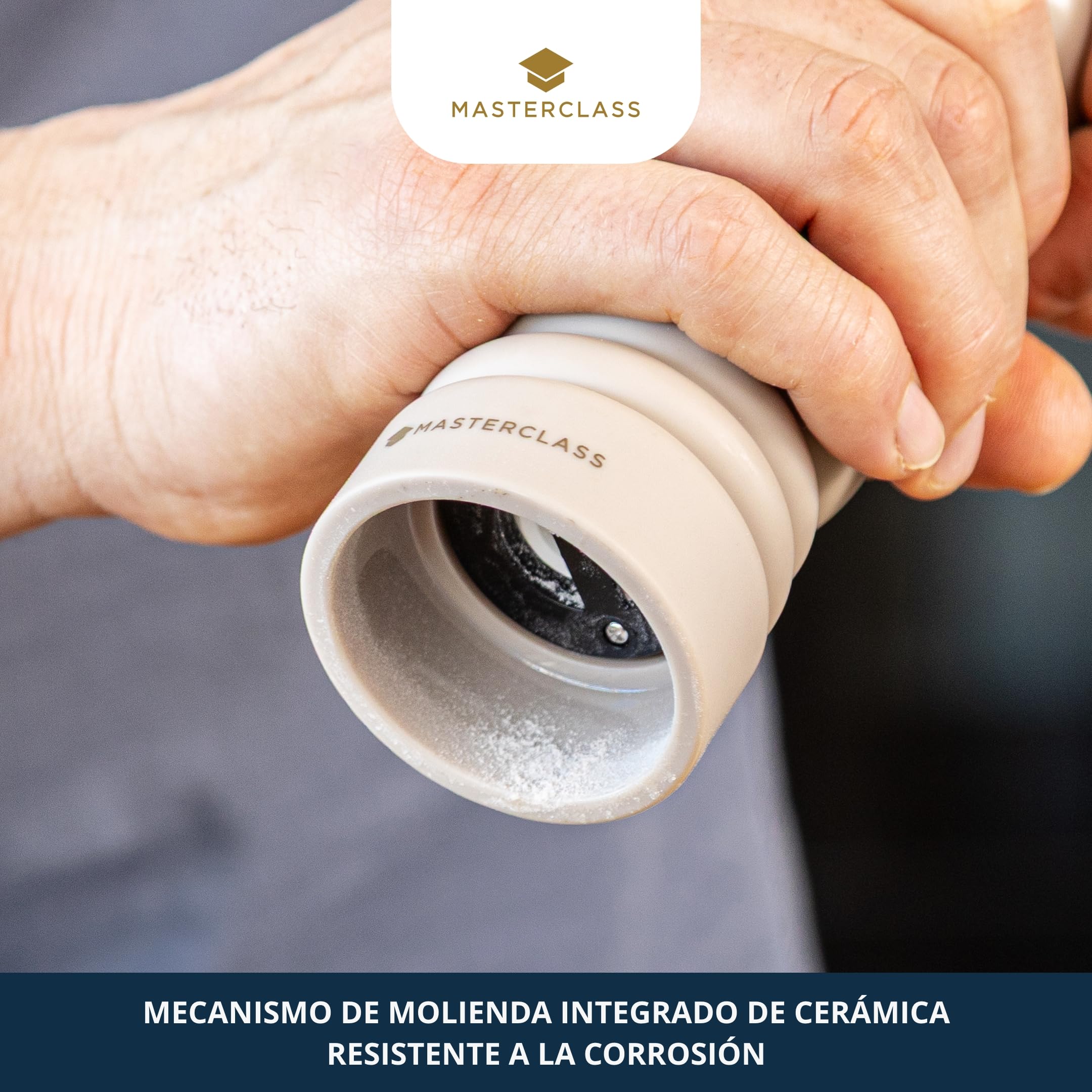 MasterClass - Molinillo de sal o pimienta (17 cm), Cream/Latte, con etiqueta para regalo