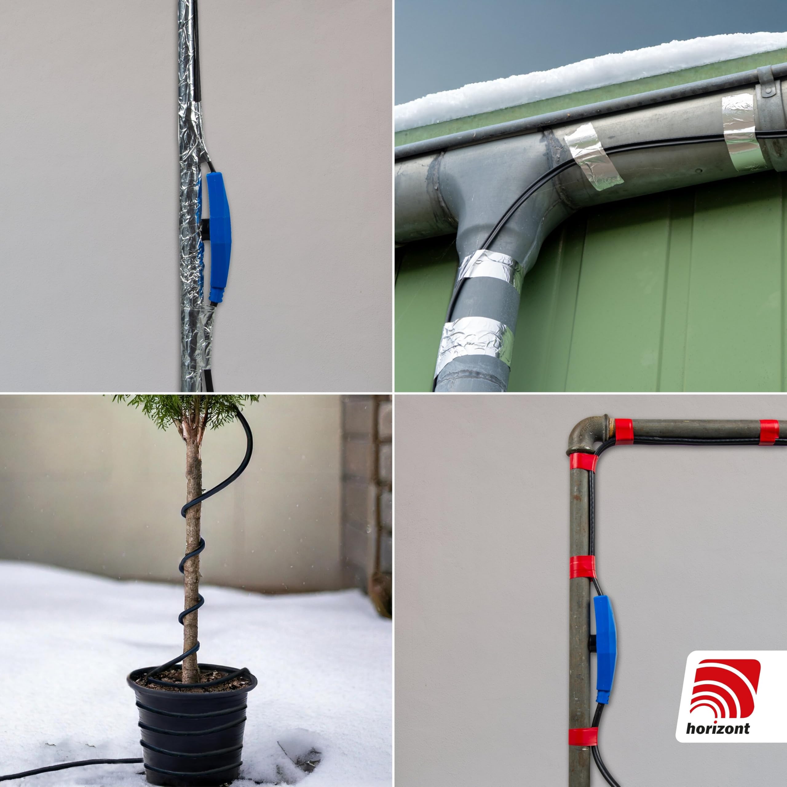 horizont Antivries verwarmingskabel met thermostaat 14 m, 224 W, ideaal voor waterleidingen of planten, waterdichte begeleidende verwarming, elektrische radiator, verwarmingskabel voor palmen