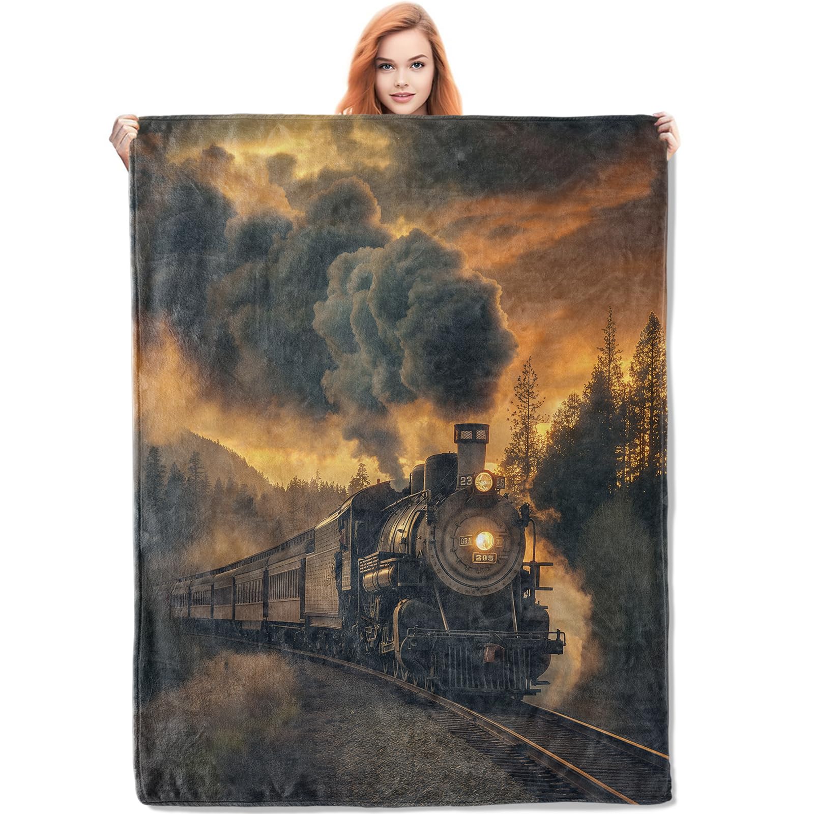 Couverture de train à vapeur en flanelle polaire douce 152x203 cm pour lit et canapé