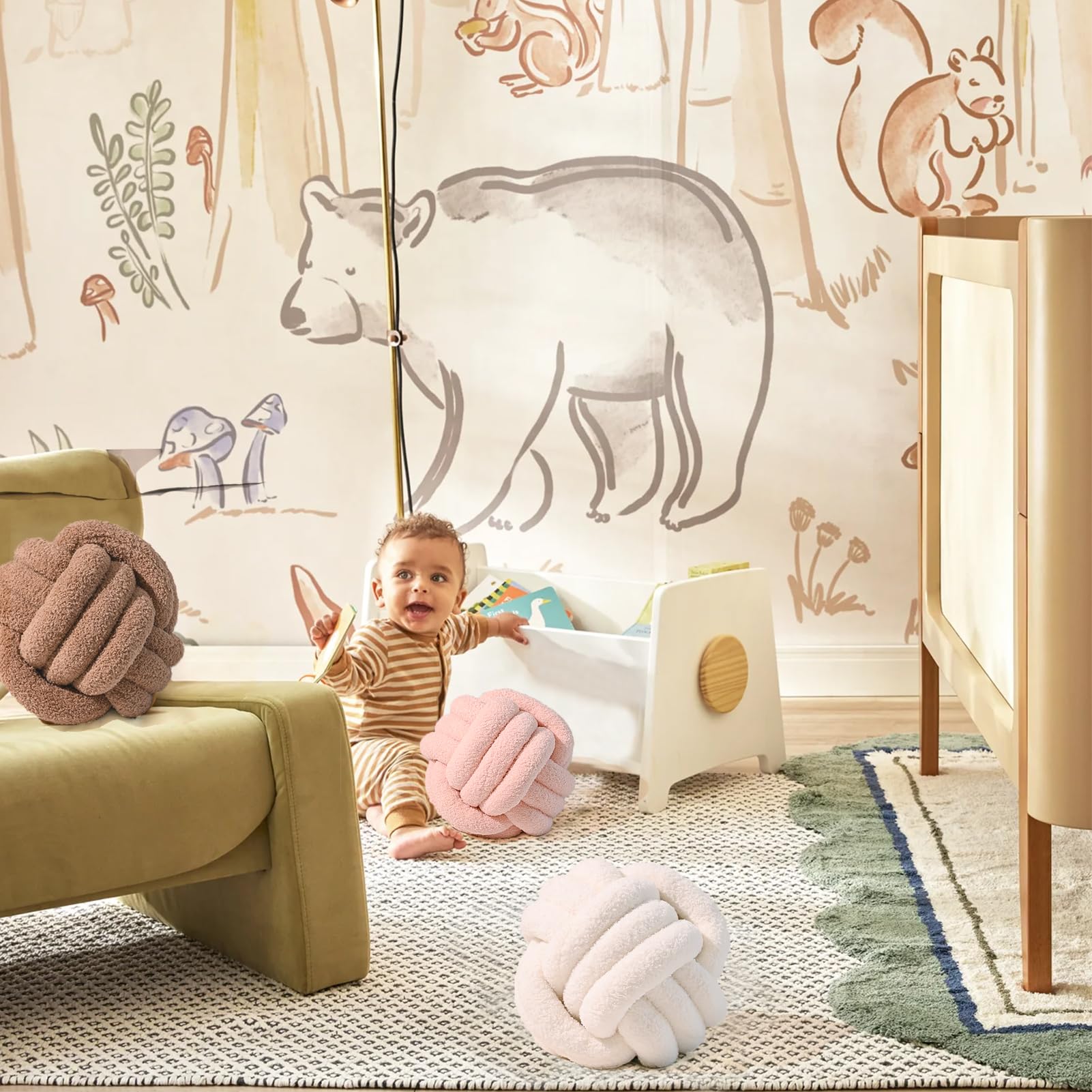 Cojín decorativo con nudo gris, cojín decorativo de terciopelo de peluche, cojín redondo para dormitorio infantil, regalo 22 cm
