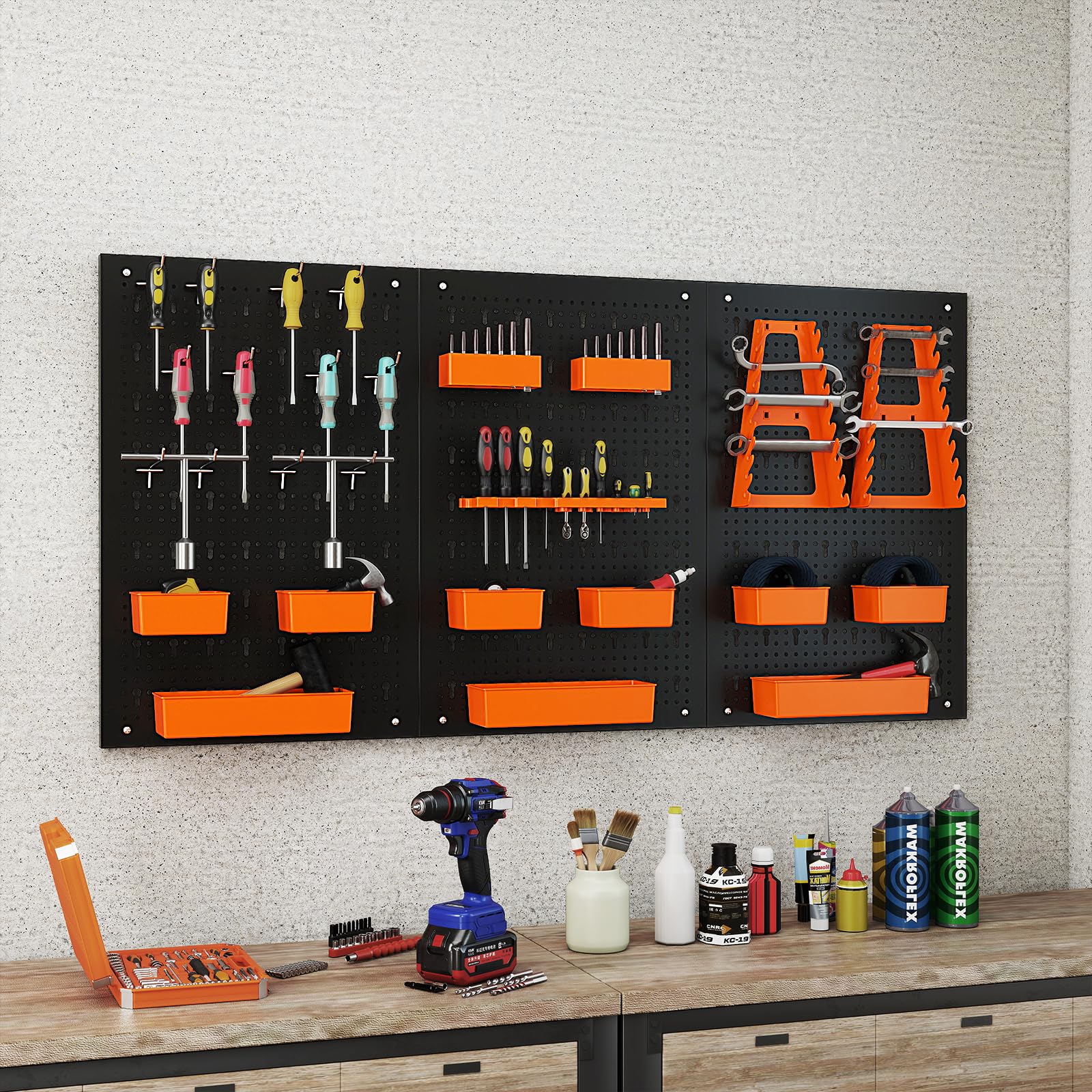 COSTWAY Ścianka narzędziowa 120 x 60 x 2 cm, perforowana ścianka warsztatowa z 9 szufladami do przechowywania, uchwytami na narzędzia i haczykami, metalowa ścianka narzędziowa z akcesoriami, garaż