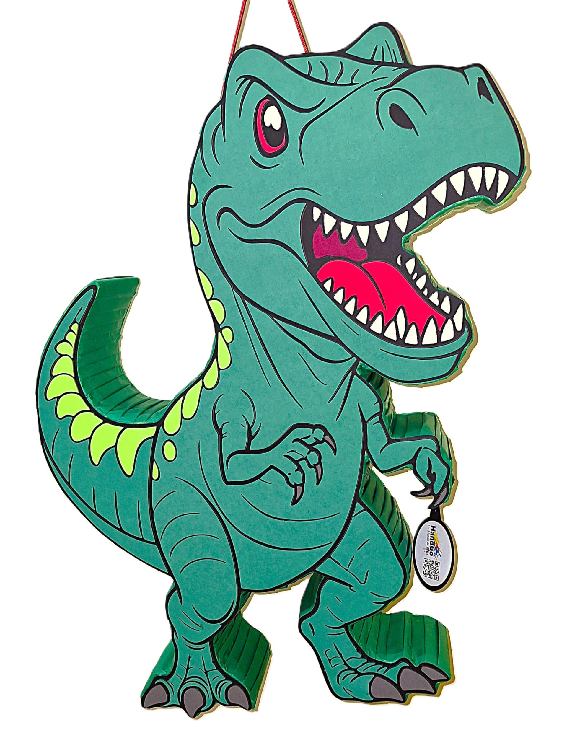 Piñata cumpleaños infantil hecha a mano Dinosaurio Tiranosaurio T-Rex (Verde, Grande 60x45x10 Centímetros)