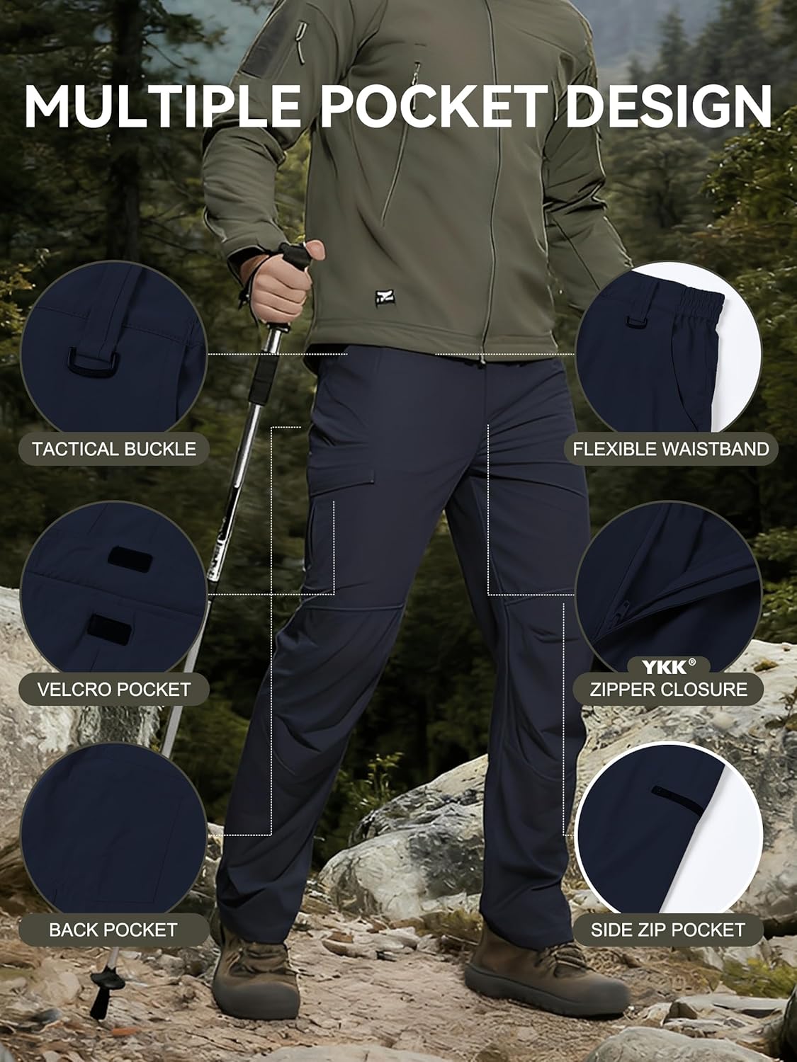 Men's Hiking Cargo Pants Waterproof Lightweight Quick Dry Outdoor Work Fishing Mountain Travel Stretch Pants - Image 4