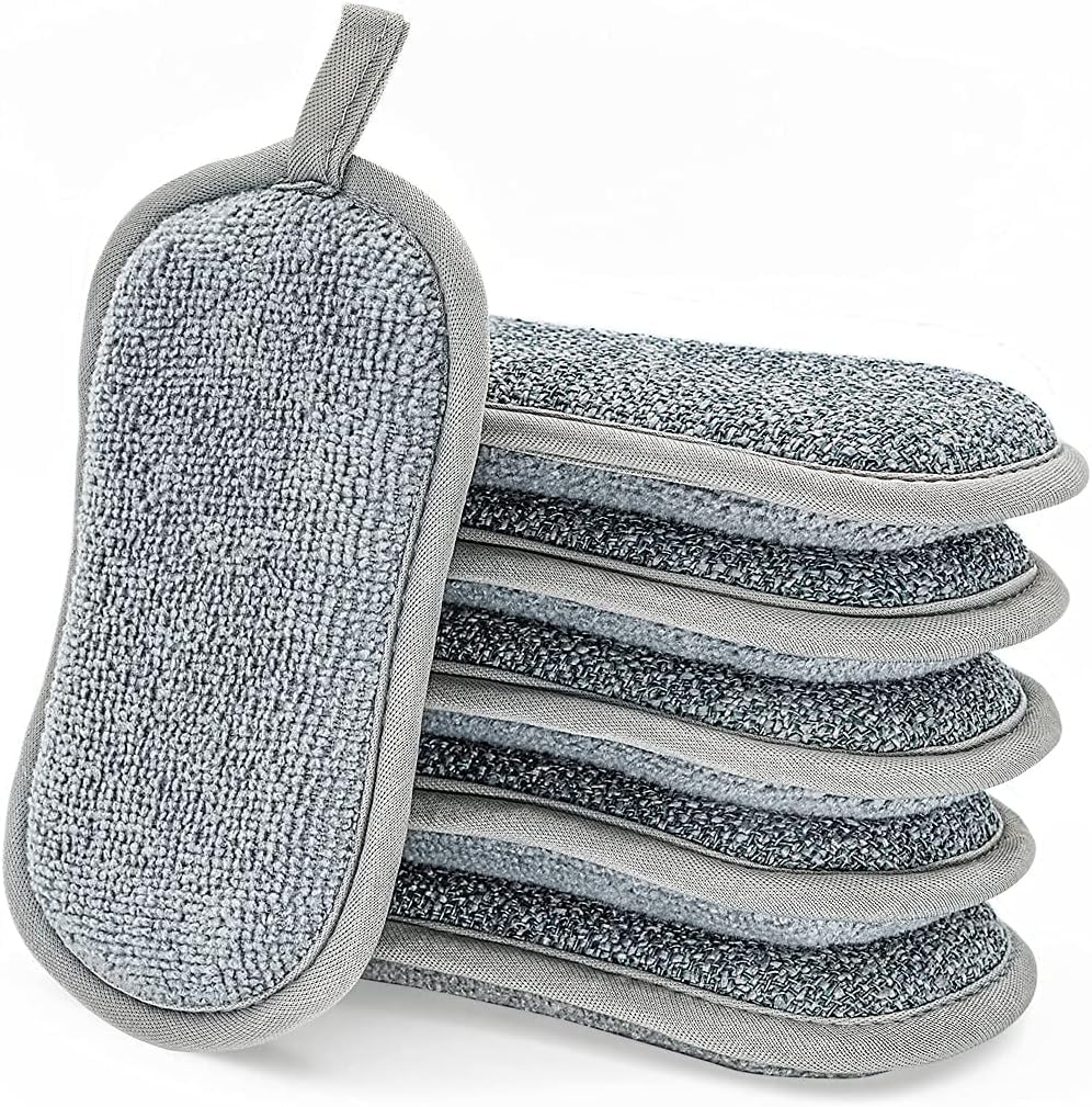 Gjfwqc Green 6-Pack Reusable Washing Sponges, Environmentally Friendly Scratch Free Cellulose Frosted Sponge Set, Long-Lasting Plates And Multi Surface Pads For Cleaning Plates, Tableware, Kitchen And Bathroom