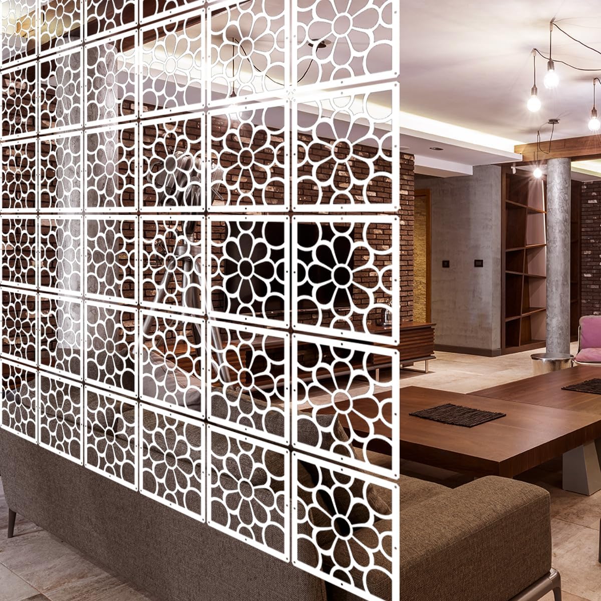 Lchen Hanging Room Divider Panel,10 Pieces Wood-Plastic Hanging Panels 0.2“Thick Screen Panel for Living Room Bedroom Home Decoration(HB-S-10Panels)