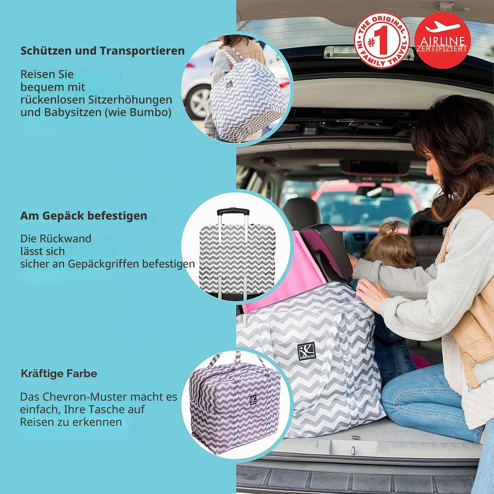 J.L. Childress Booster Go-Go Reisetasche für rückenfreie Sitze, Chevron