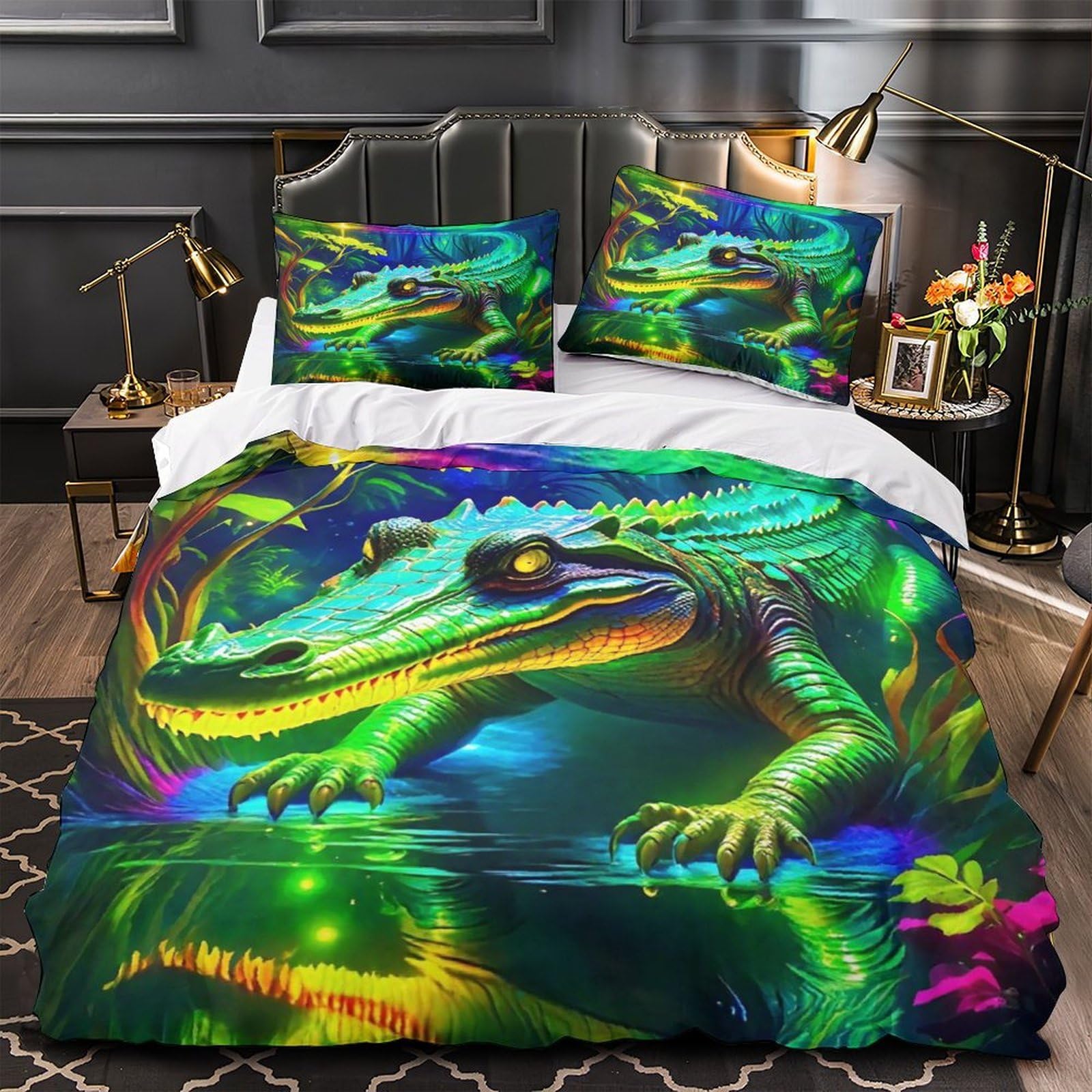 Housse de couette crocodile lit super king 260x220 parure microfibre imprimé 3D