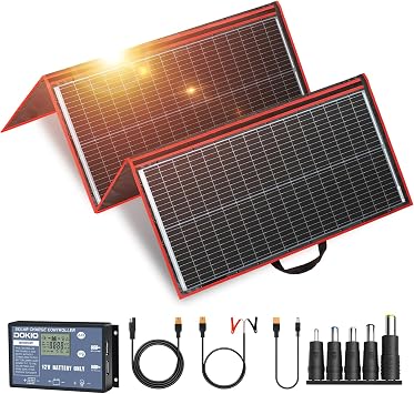 DOKIO 300W Portable Foldable Solar Panel Kit with Charge Controller | Folds to 19.3 x 37.4 in and weighs 15.2 lb; USB ports; for 12V batteries, power stations, RVs, and camping