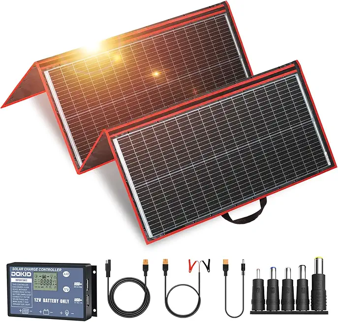 DOKIO 300W Portable Foldable Solar Panel Kit (19.3x37.4in, 15.2lb), with Separate Controller and Dua...