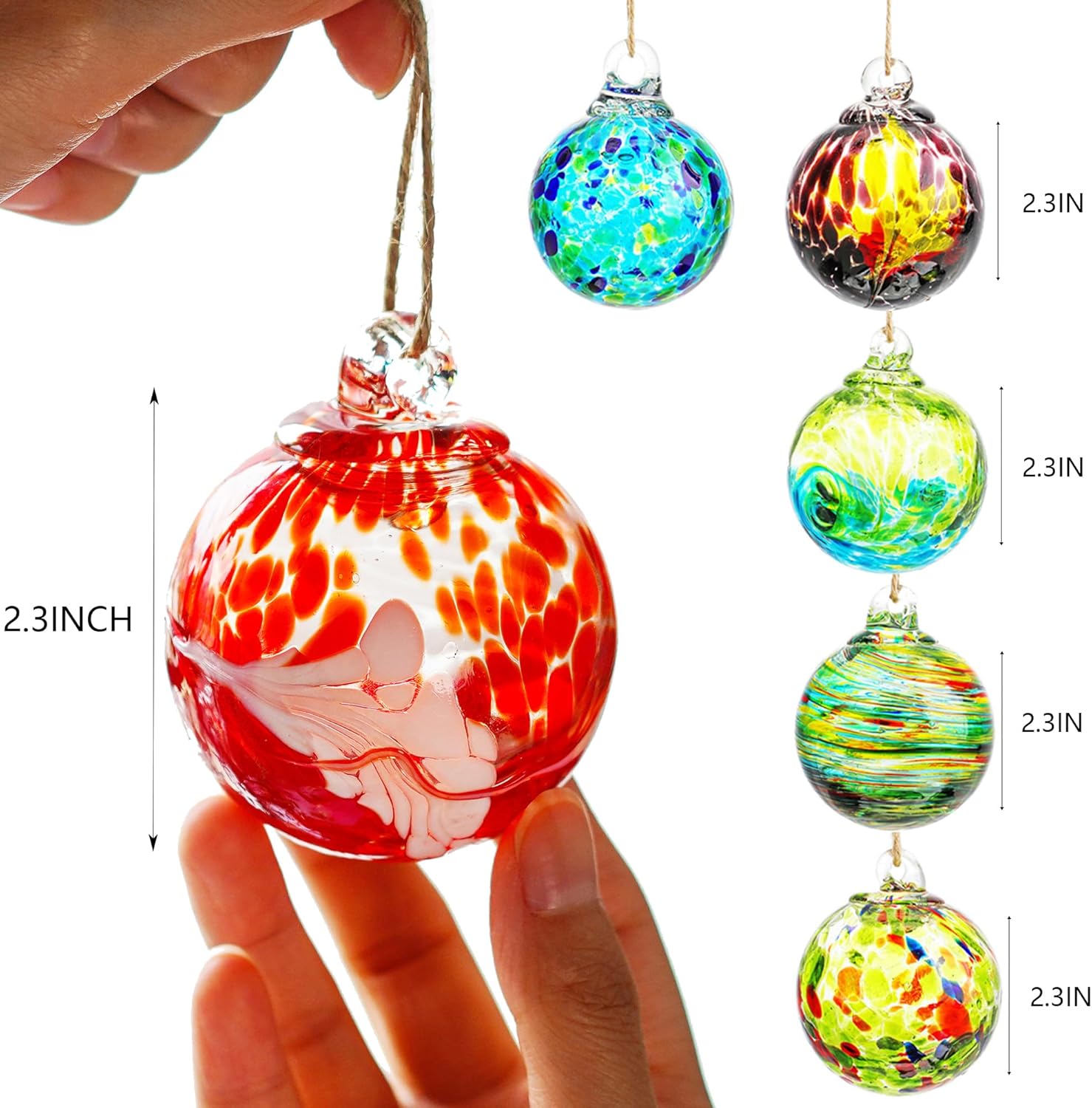 QFkris 6 Pack Hand Blown Glass Ornament for Christmas Tree, 2.3" Hanging Gazing Ball Witch Balls Glass Friendship Gift for Indoor Window Garden Outside Home Decor for Women - Image 2