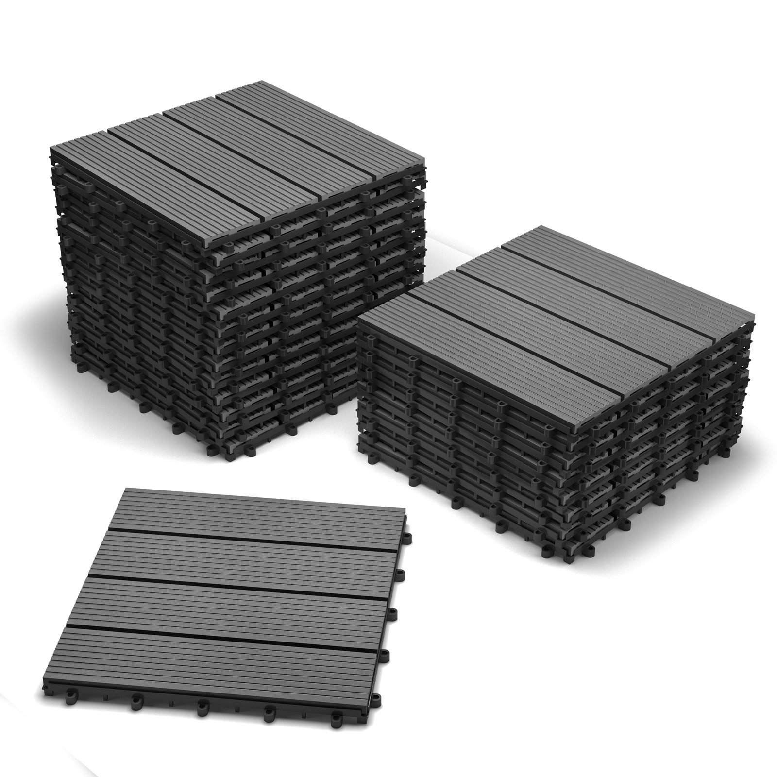 Junadoklick Tile for 2 m², Flooring with Drainage, Anthracite, 30 x 30 cm, Set of 22