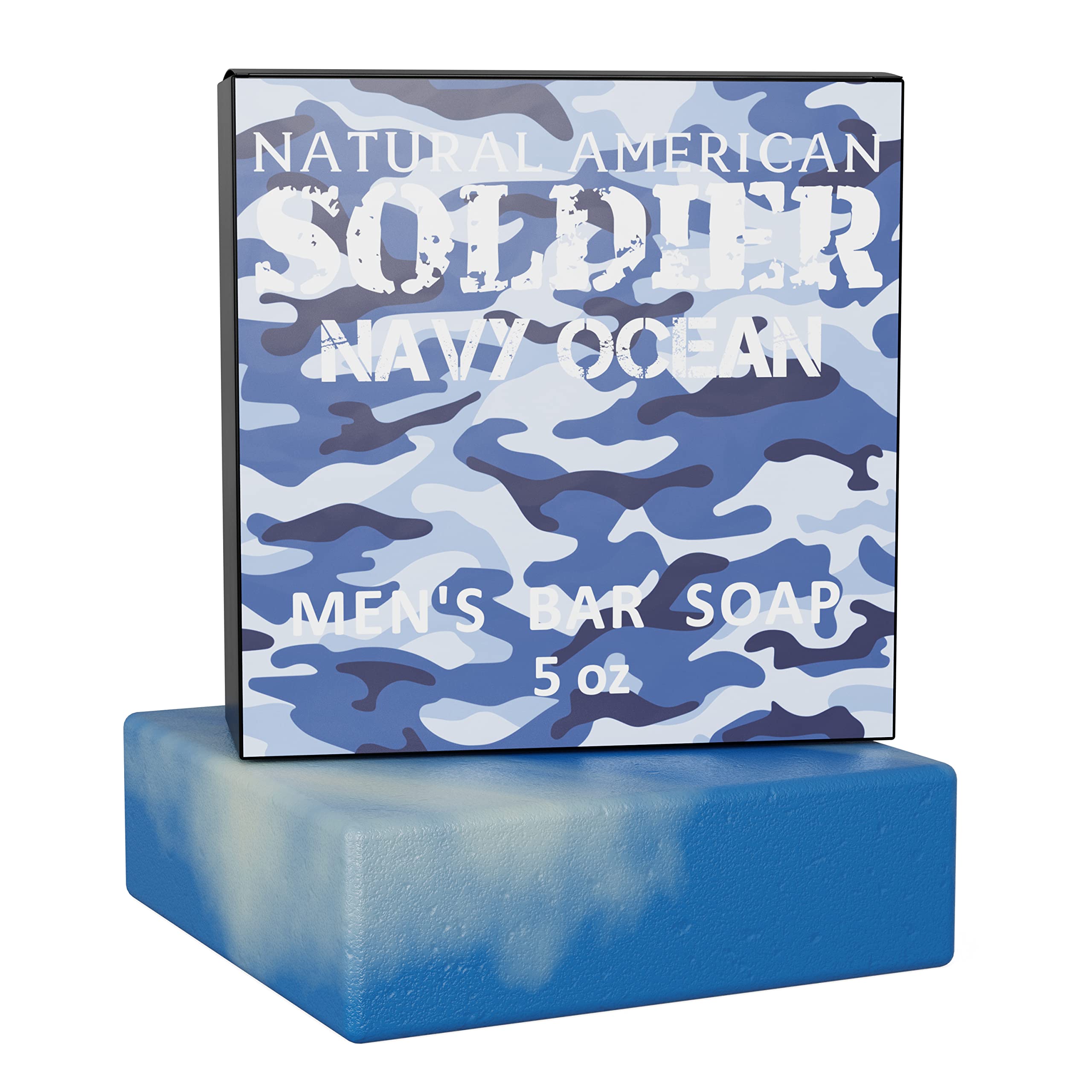 NATURAL AMERICANSOLDIER Men’s Bar Soap – NAVY OCEAN - 100% All Natural, Masculine Scent, Essential Oils, Organic Shea Butter, No Harmful Chemicals – For Men - Made in USA - Man Soap, 5 oz
