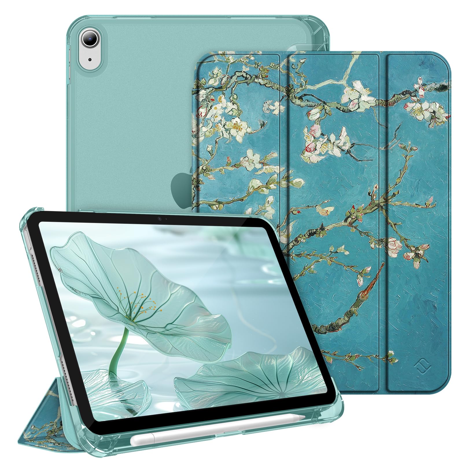 FINTIE Custodia per iPad (A16) 11ª Generazione 11" (2025)/iPad 10ª Generazione 10.9" (2022) con Portapenne - Sottile Leggero Opaca Trasparente Posteriore Cover con Auto Sveglia/Sonno, Blossom