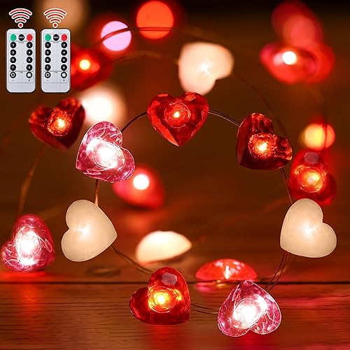 Miniatura 1 de Hiboom 2 tiras de luces de corazón para el día de San Valentín con temporizador de 10 pies, 30 luces LED en forma de corazón, 8 modos de