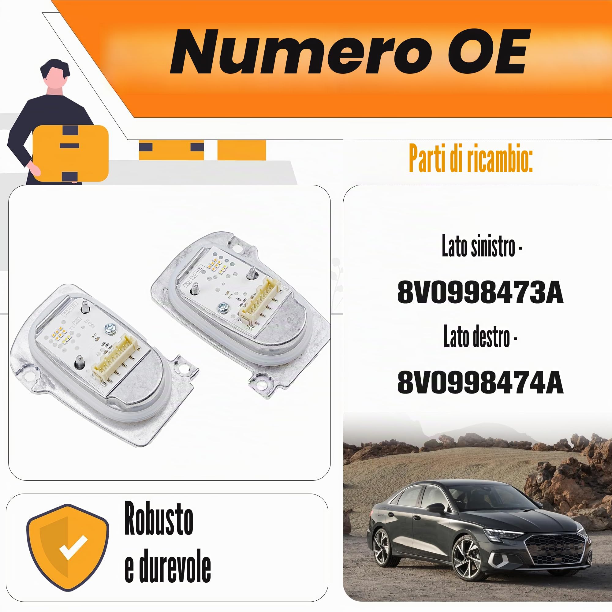 LED faro DRL Control Ballast compatibile per A3 Cabriolet berlina/Sportback 8V 2017-2020 2 pezzi destro 8V0998474A + sinistra 8V0998473A DRL luce di marcia diurna modulo unità di controllo del segnale