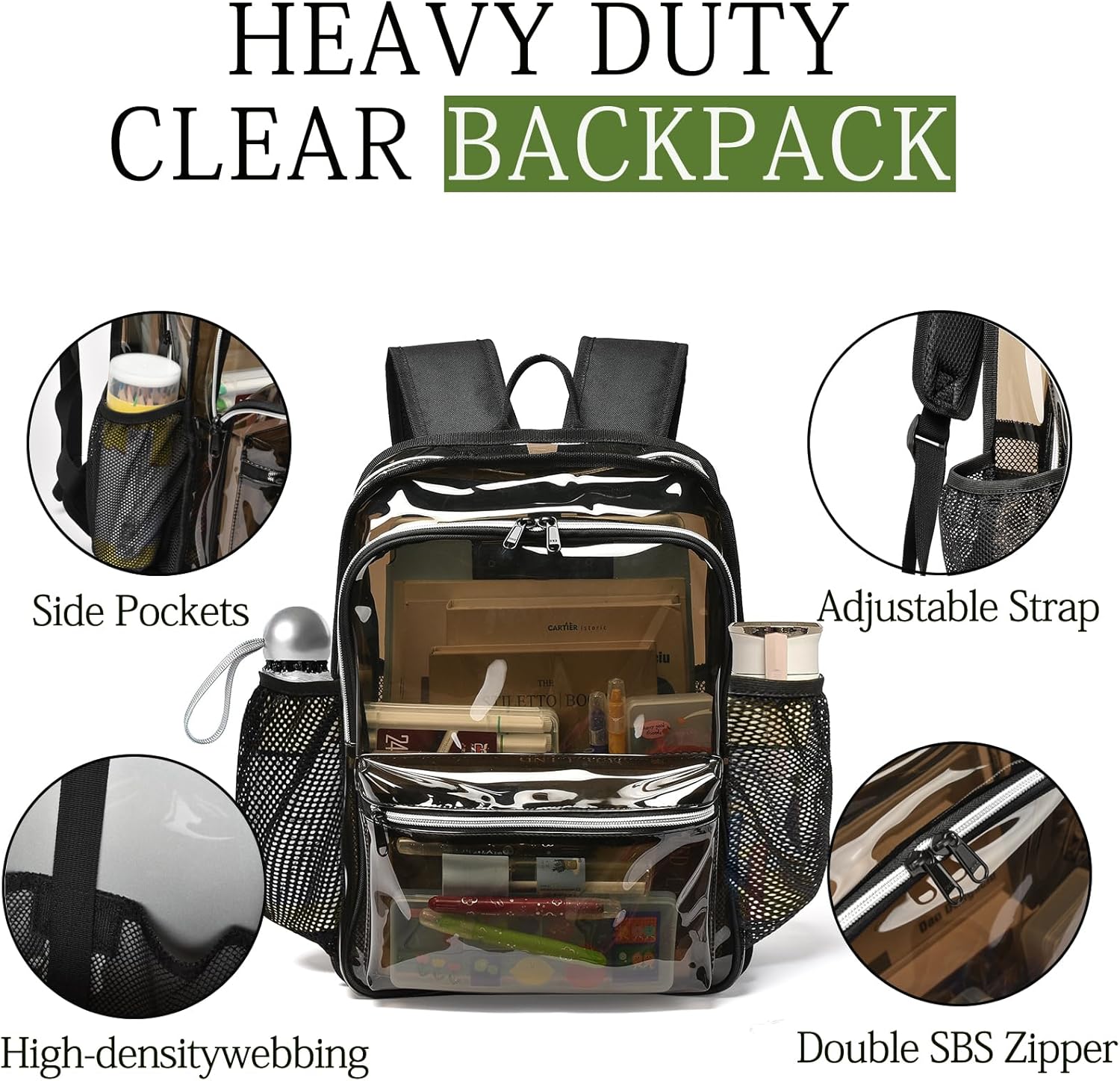 Clear Backpack,Clear Backpacks for School Heavy Duty See Through Bookbag Waterproof Backpack for Men Women - Image 4