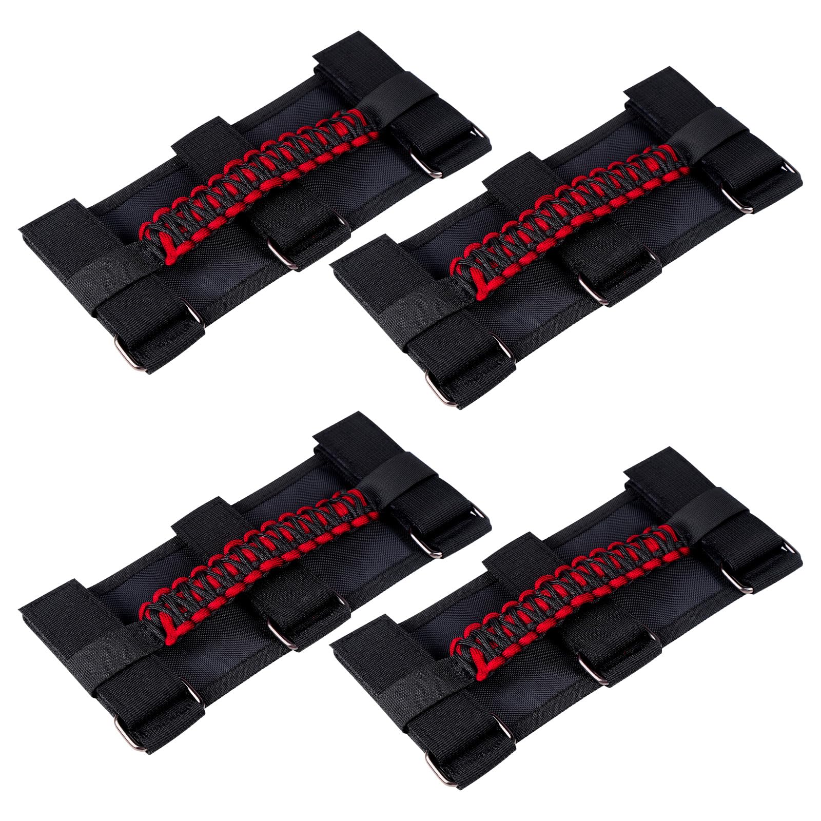 Hotwinline Heavy-Duty Roll Bar Grab Handles for Jepp Wrangler JK JL TJ & Gladiator 1996-2023 - No Drill Overhead Assist with Quick Release, for Off-Road & Easy Entry (4 Pack, Red)