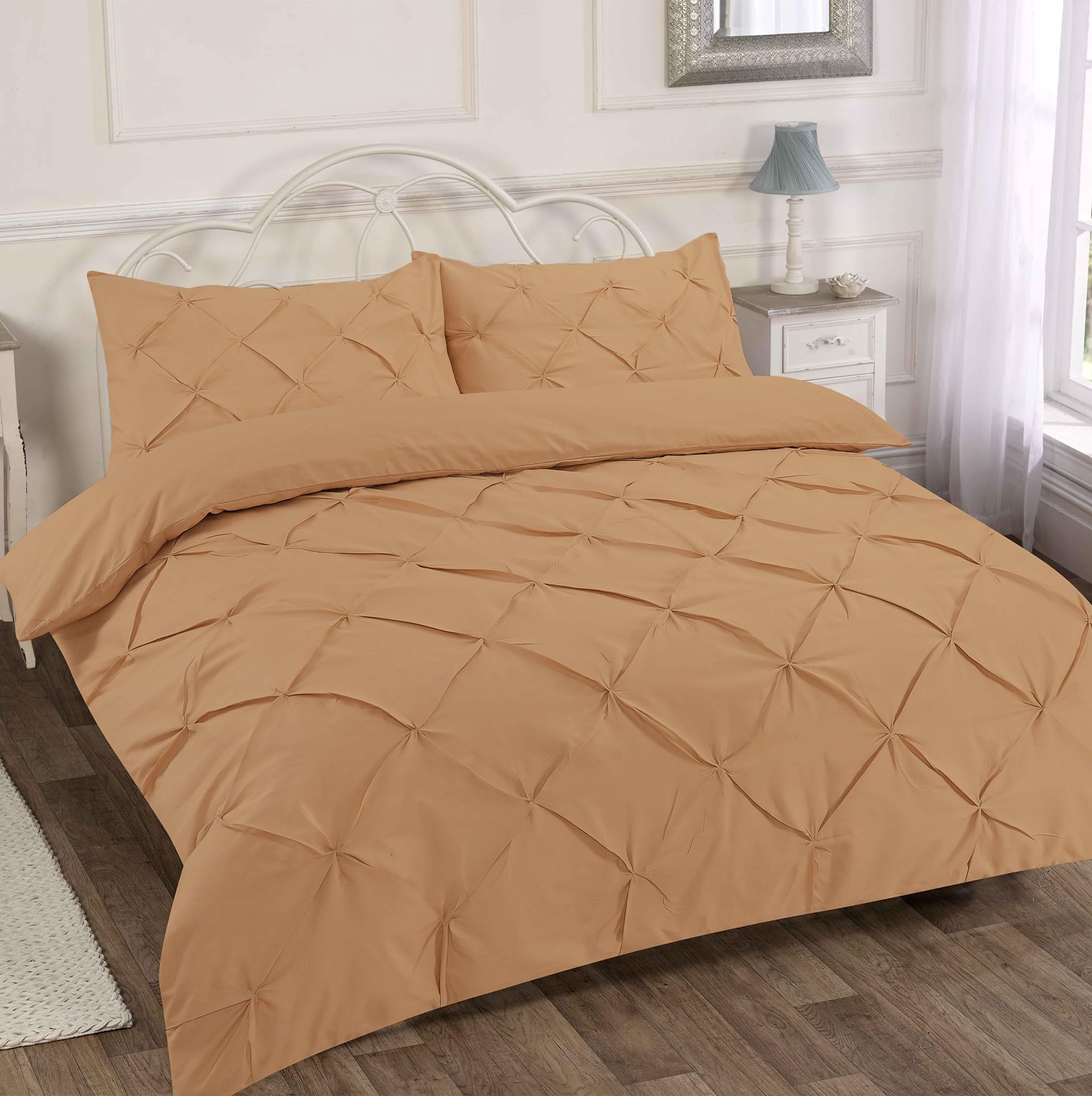 Home Sweet Home UK Pintuck Super King Size Duvet Cover Sets Soft PolyCotton Duvet Cover Sets Super King With Button Closure Non-Iron Easy Care Bedding With Matching Pillowcase