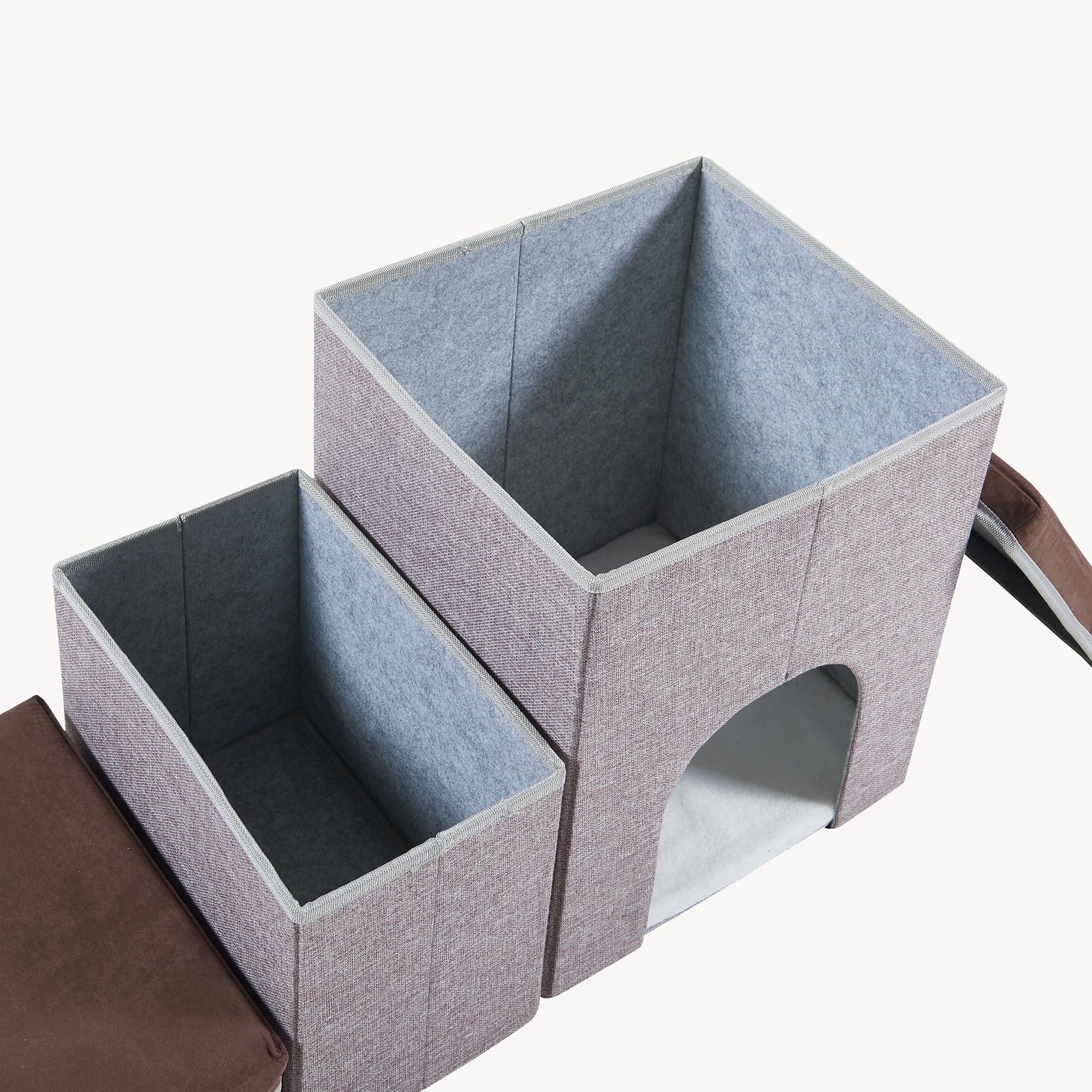 [en.casa] Hundetreppe Vojens mit Stauraum und Höhle 76x33x43 cm Braun/Grau
