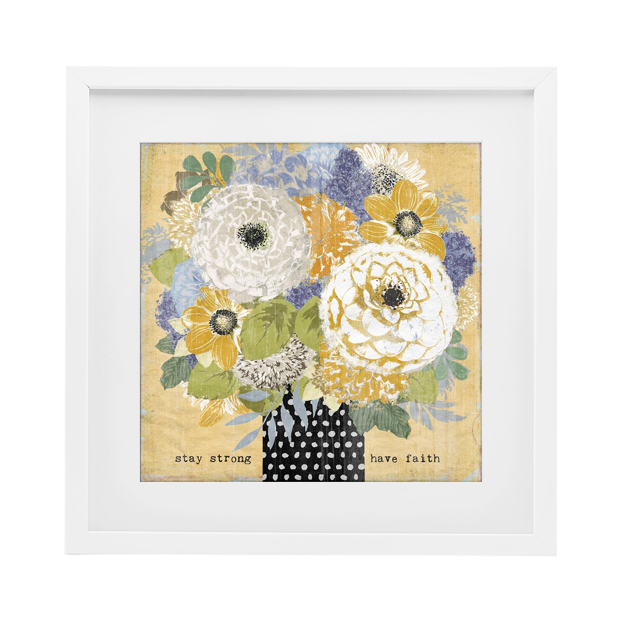 Stupell Industries Coastal White (Textured) Floral Faith Inspirational, 16 X 16 Inch Framed Print Under Glass