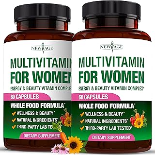 NEW AGE Multivitamin for Women - B-Complex, Whole Foods, Hair Support, Iron - All in1 Womens Multivitamin - Bioavailable & Gentle on Stomach - Made in USA - 120 Count